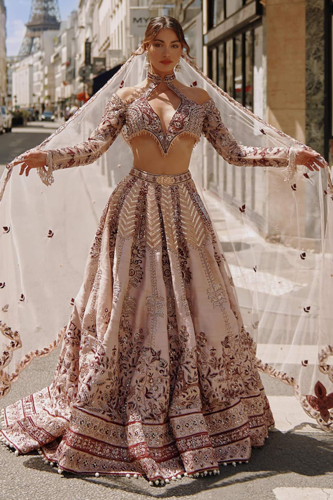 Jigar & Nikita Floral Patchwork Embroidered Bridal Lehenga Set