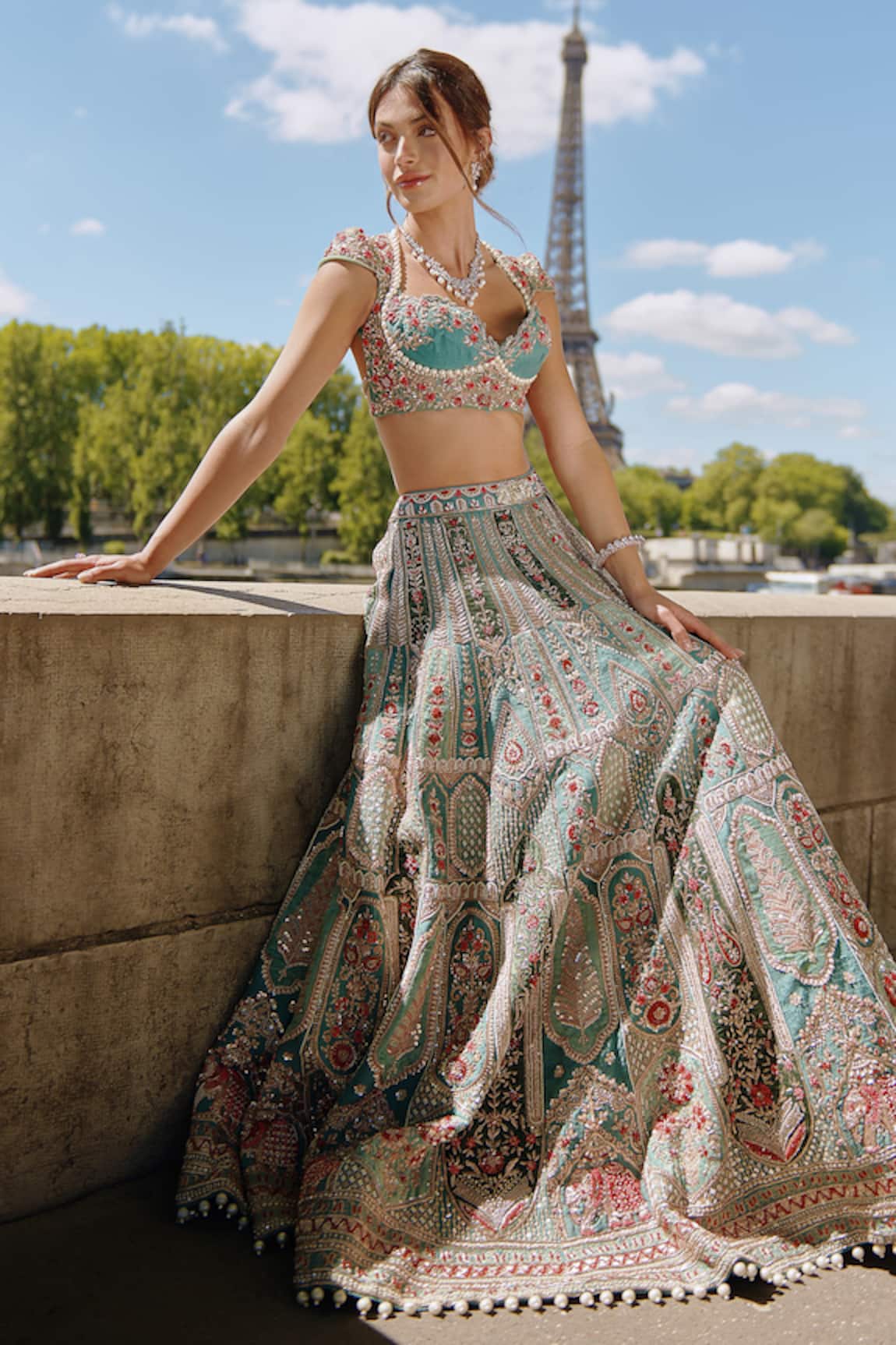 Jigar & Nikita Zardozi Embroidered Gradient Patchwork Bridal Lehenga Set