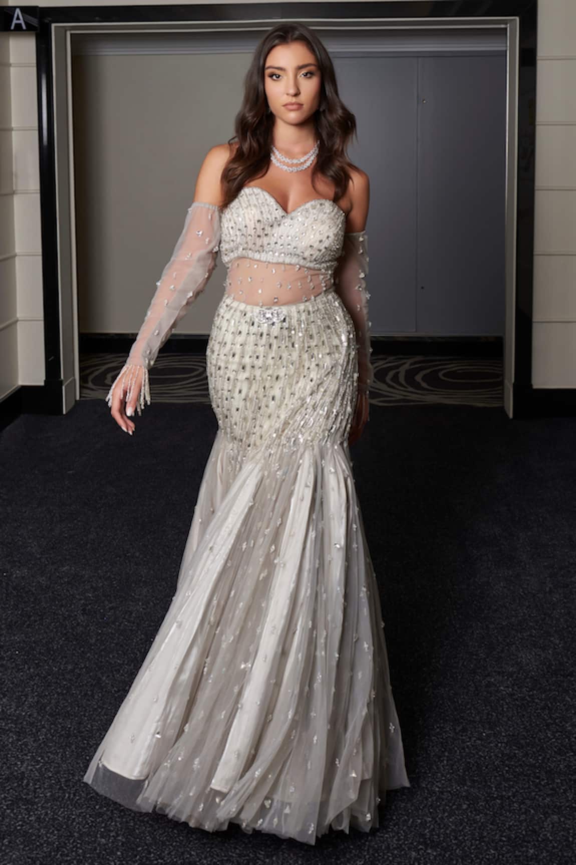 Jigar & Nikita Crystal Embellished Mermaid Gown