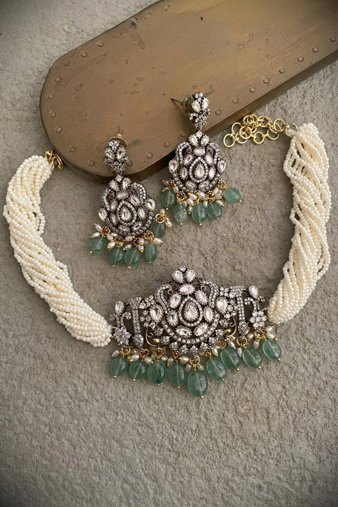 Saga Jewels Antique Regal Jadau Polki Necklace Set 
