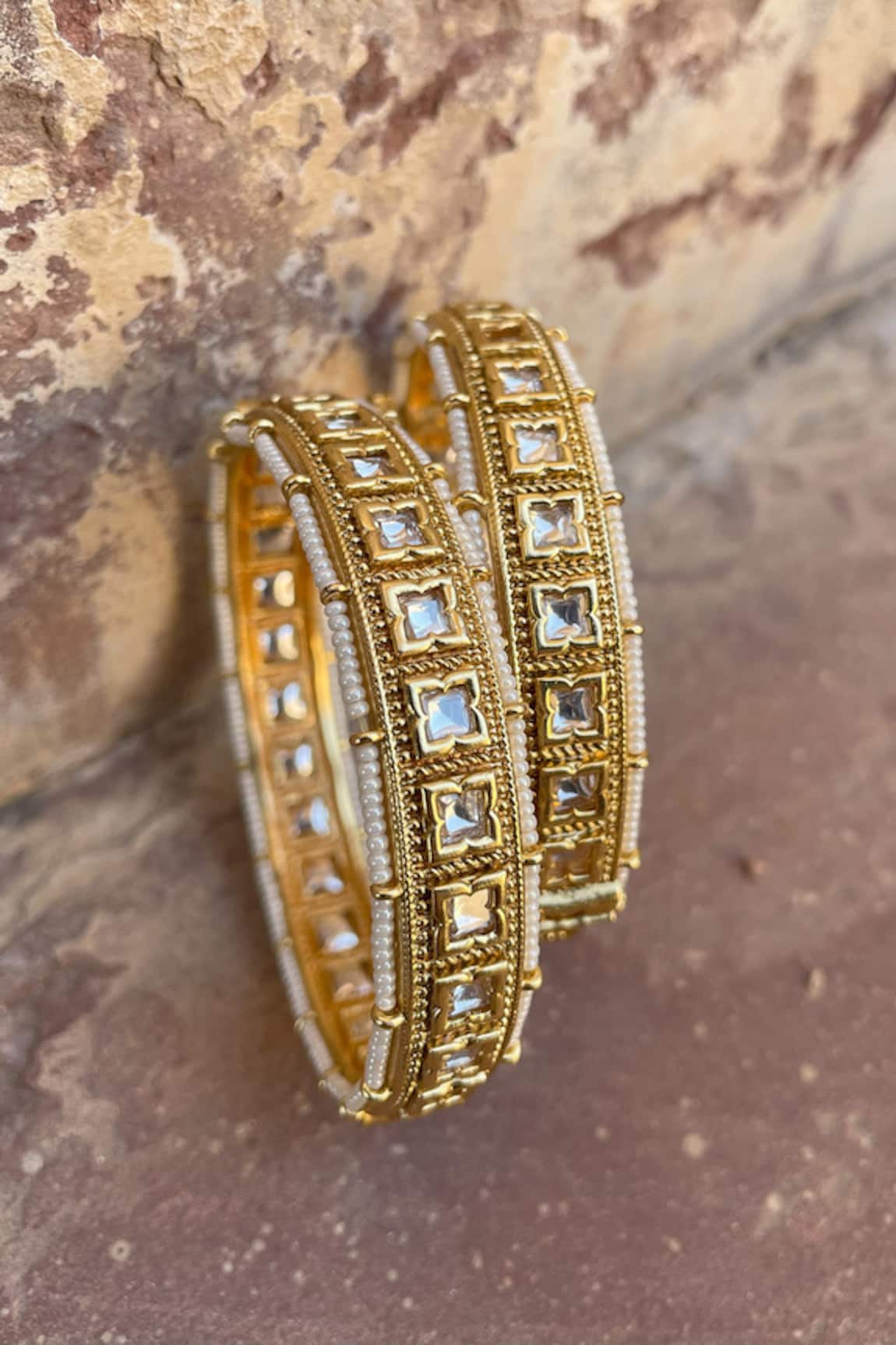 Saga Jewels Polki Embellished Kadas - Set of 2 