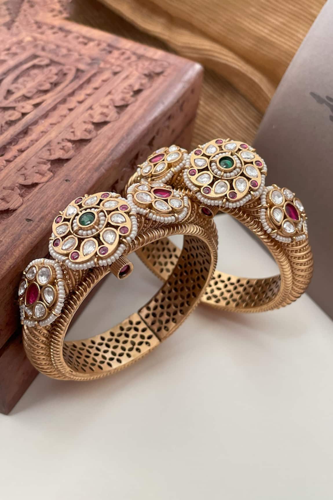 Saga Jewels Jadau Embellished Kadas - Set of 2 