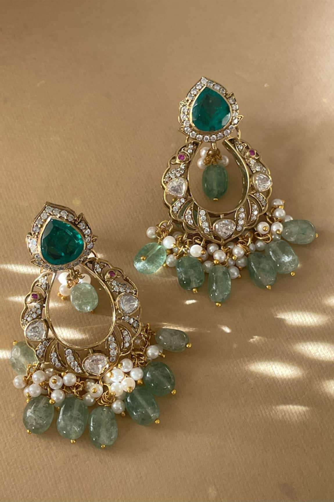 Saga Jewels Emerald Doublet Polki Stone Embellished Earrings 