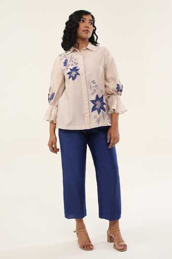 Origani Bloom Applique Embroidered Shirt With Pant 