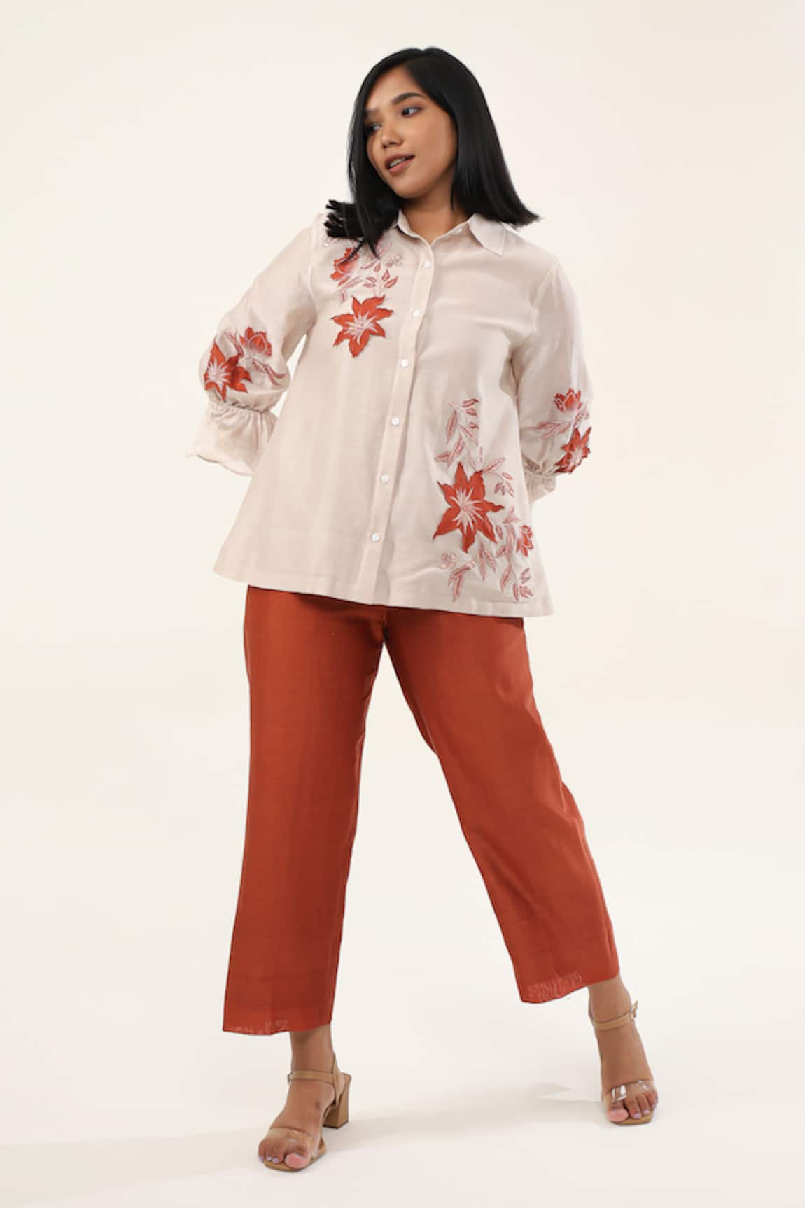 Origani Blossom Applique Embroidered Shirt 