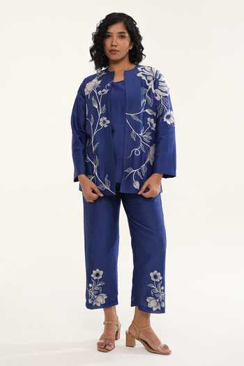 Origani Floral Vine Applique Jacket Pant Set 