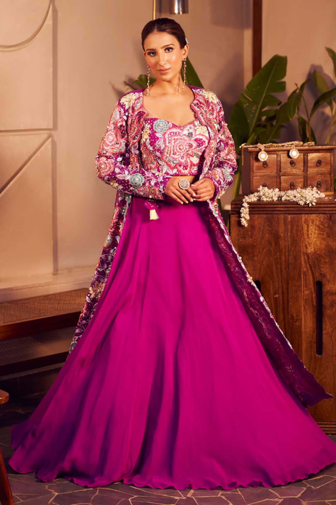 Swish By Dolcy And Simran Radha Lehenga Set With Floral Patchwork Jacket