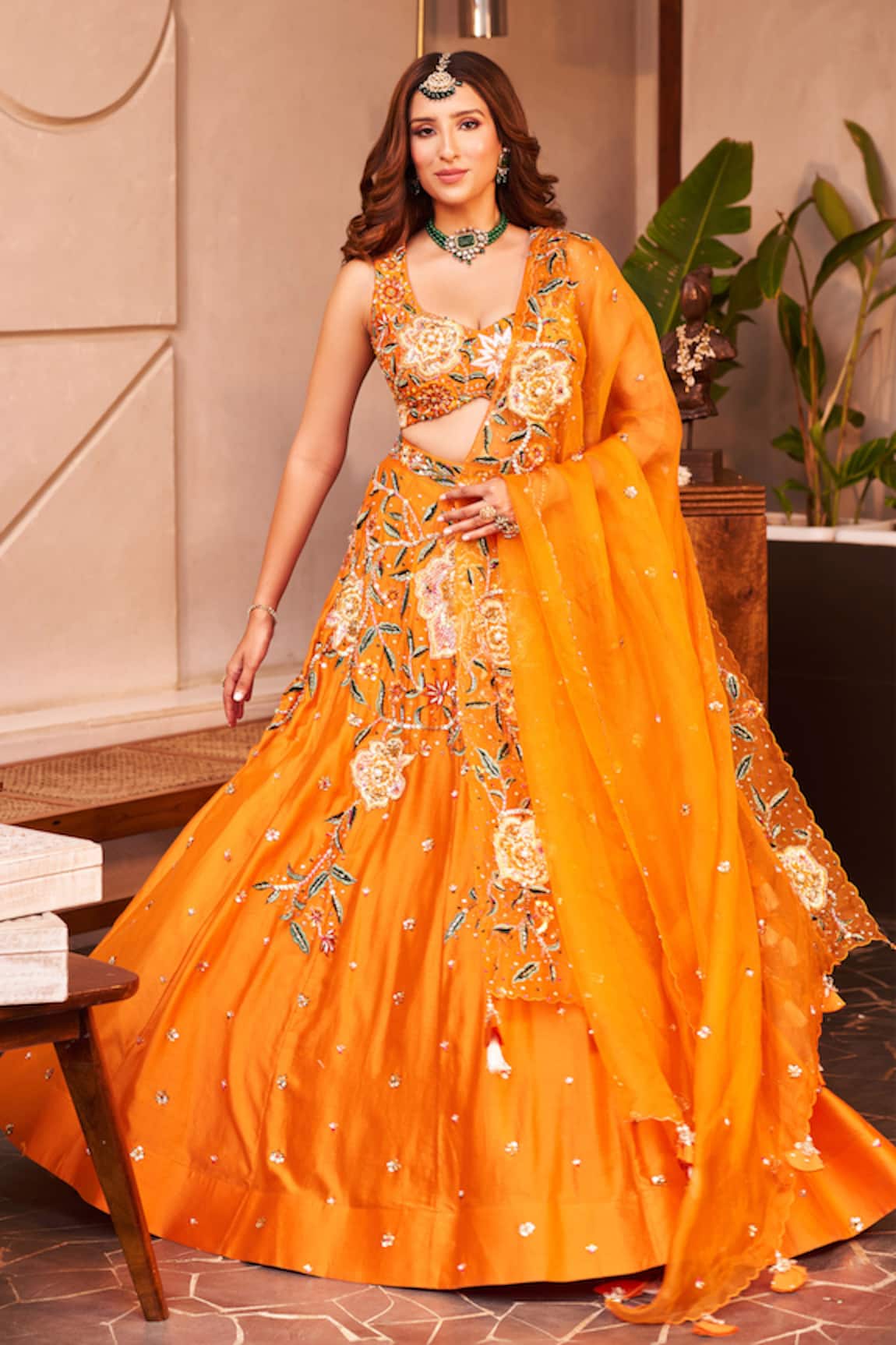 Swish By Dolcy And Simran Shabnam Floral Embroidered Kalidar Lehenga Set