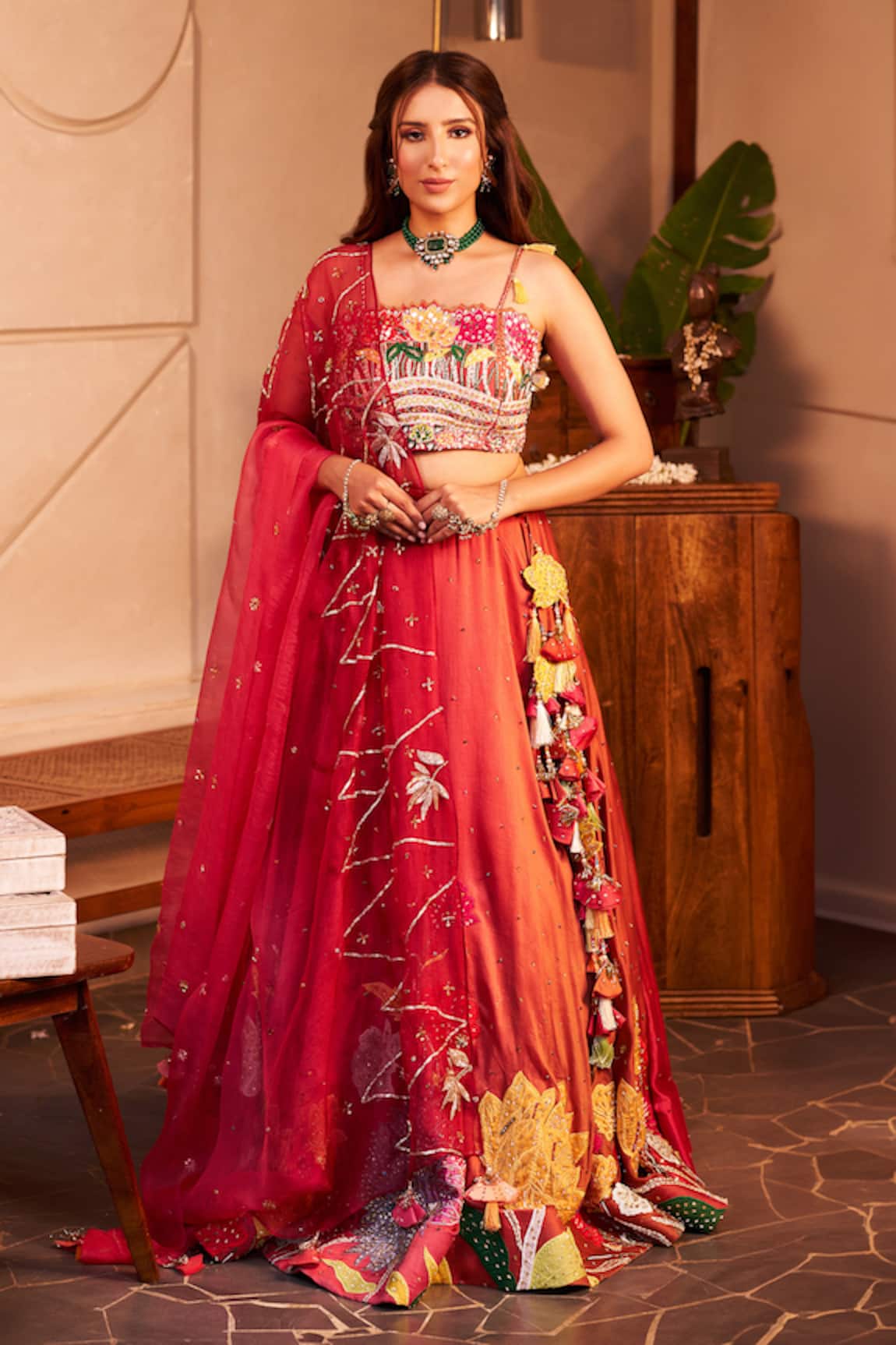 Swish By Dolcy And Simran Gauhar Lotus Embroidered Lehenga Set