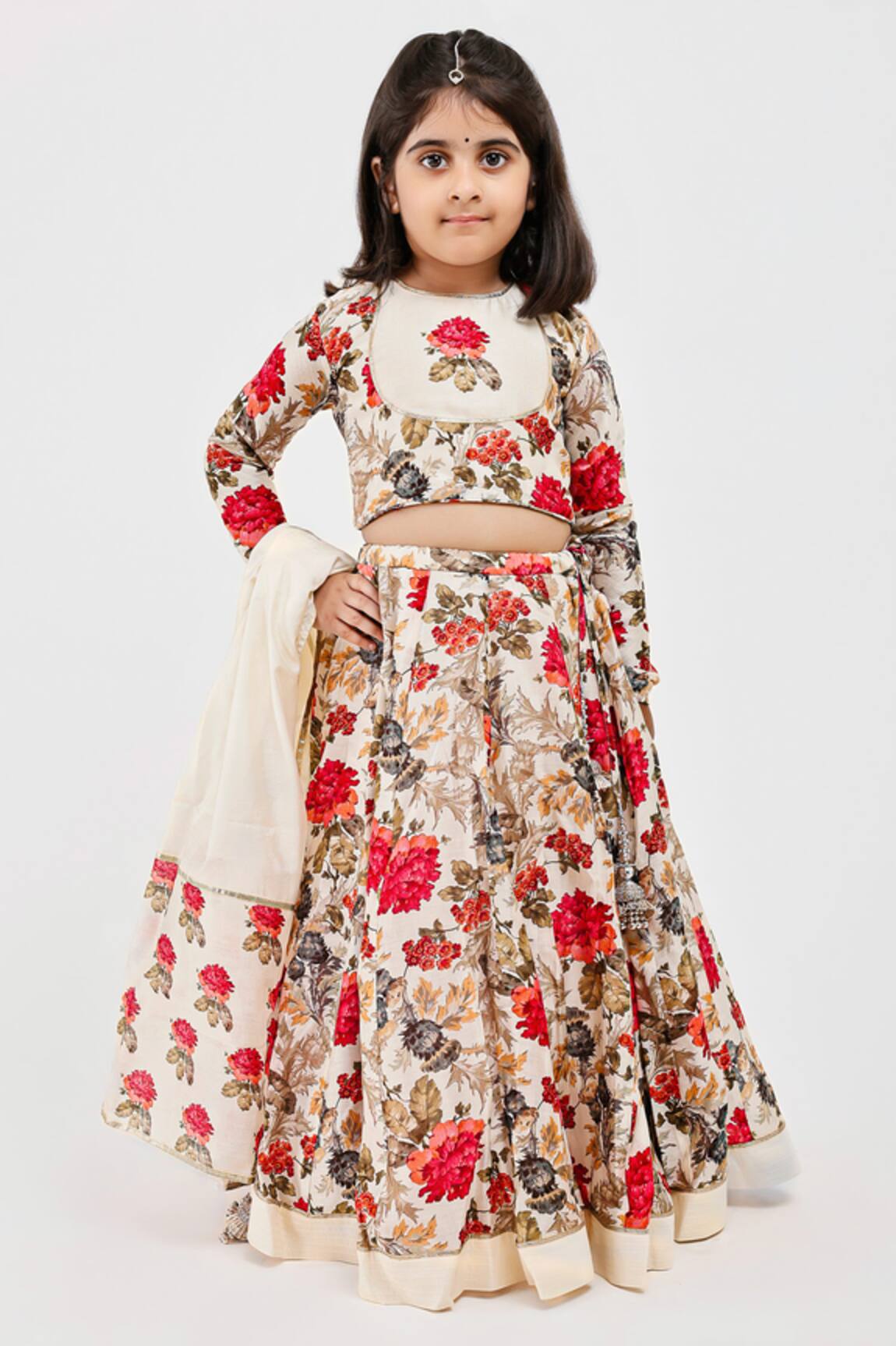 Mamma Plz Floral Print Chanderi Lehenga Set