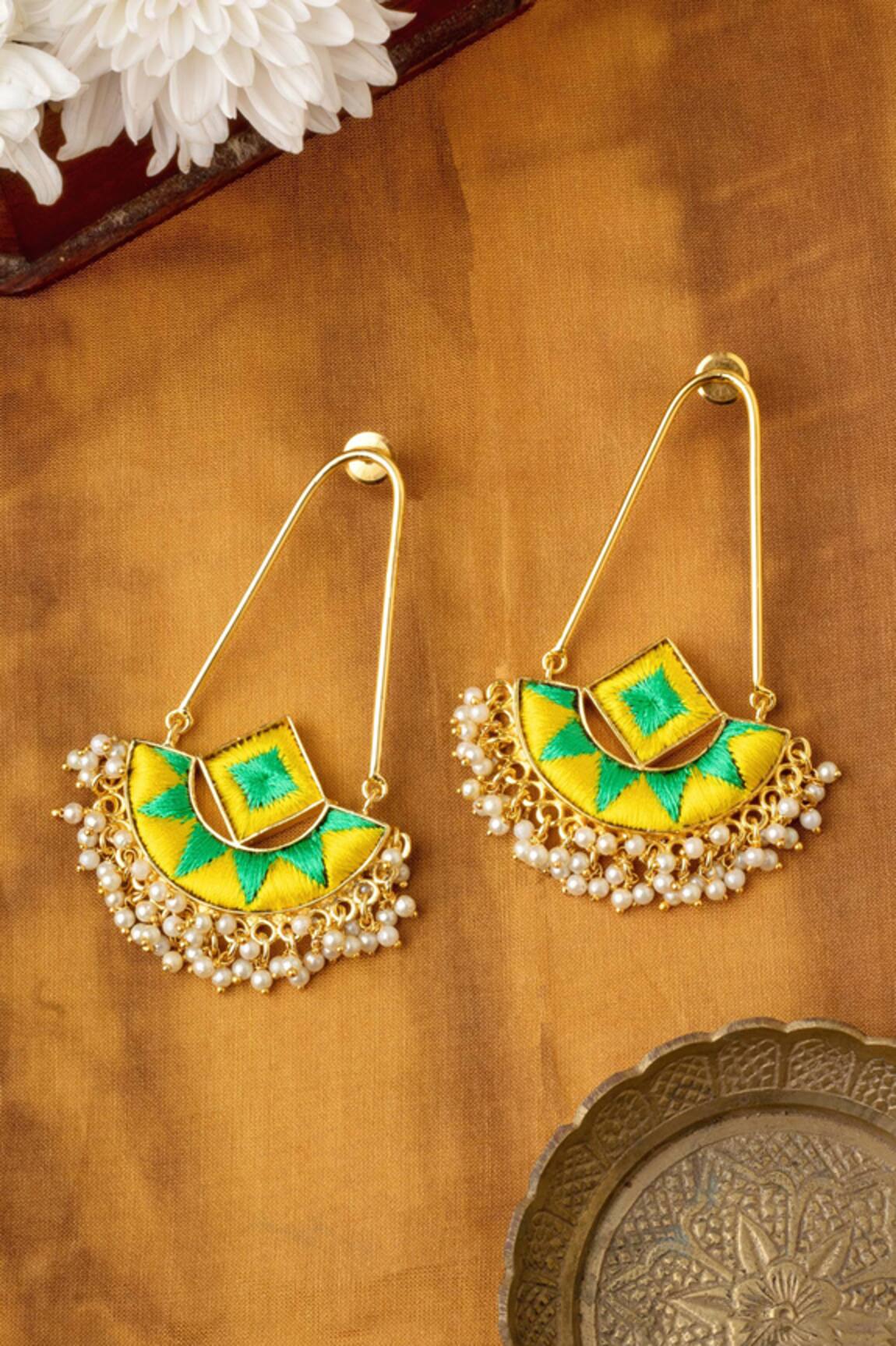 Bauble Bazaar Embroidered Pearl Tassel Bali Drop Earrings