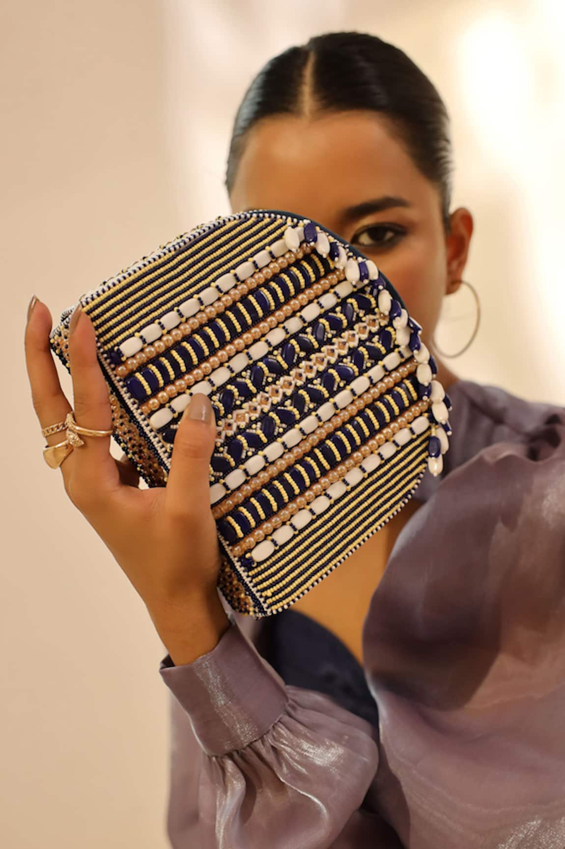 The Tan Clan Asma Bead Embellished Clutch 