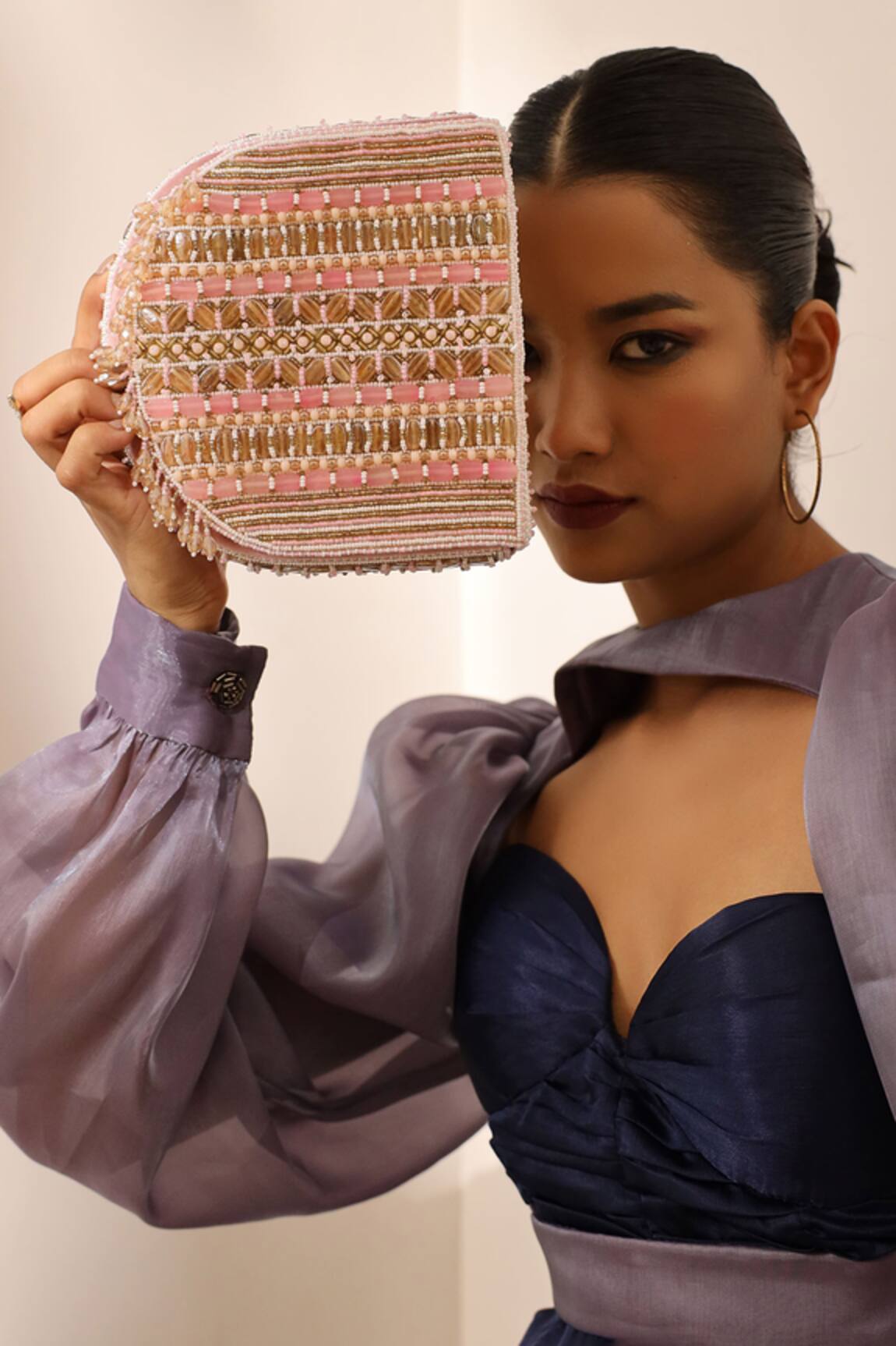 The Tan Clan Asma Stripe Embellished Clutch 