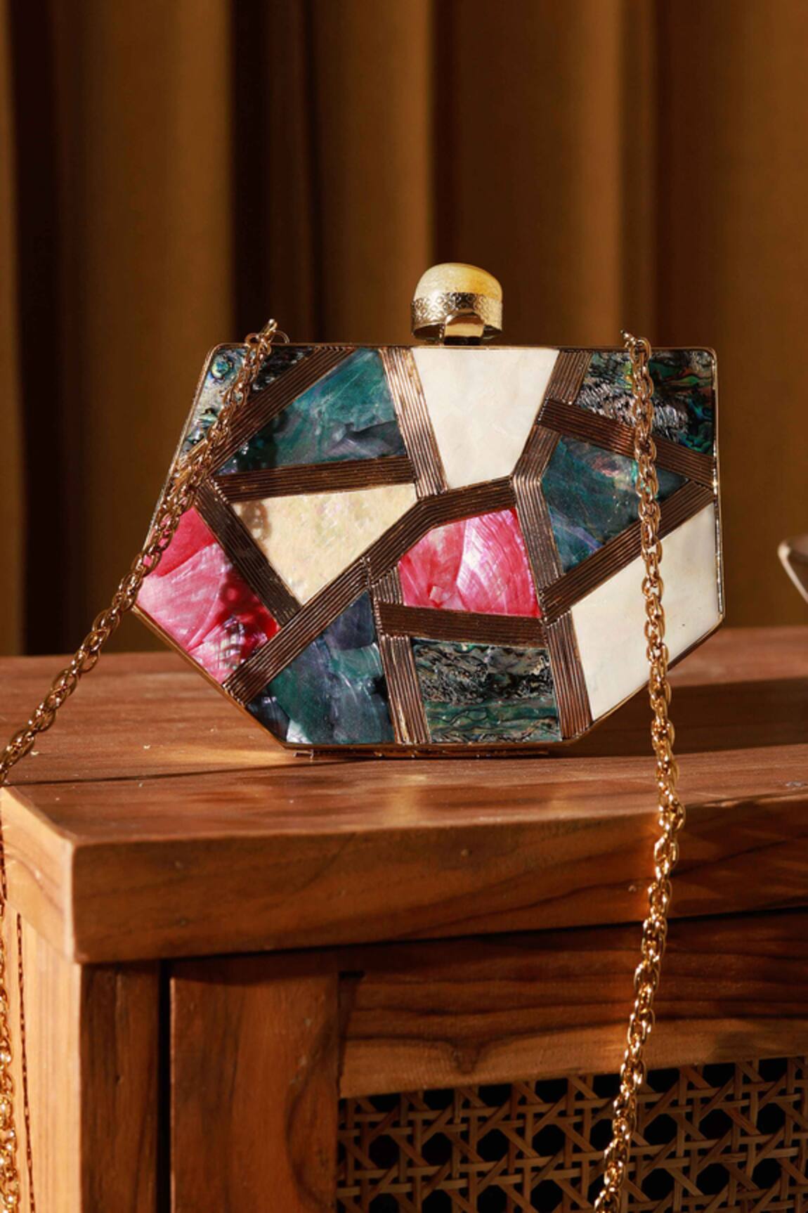 The Tan Clan Emily Mother Of Pearl Embellished Clutch 