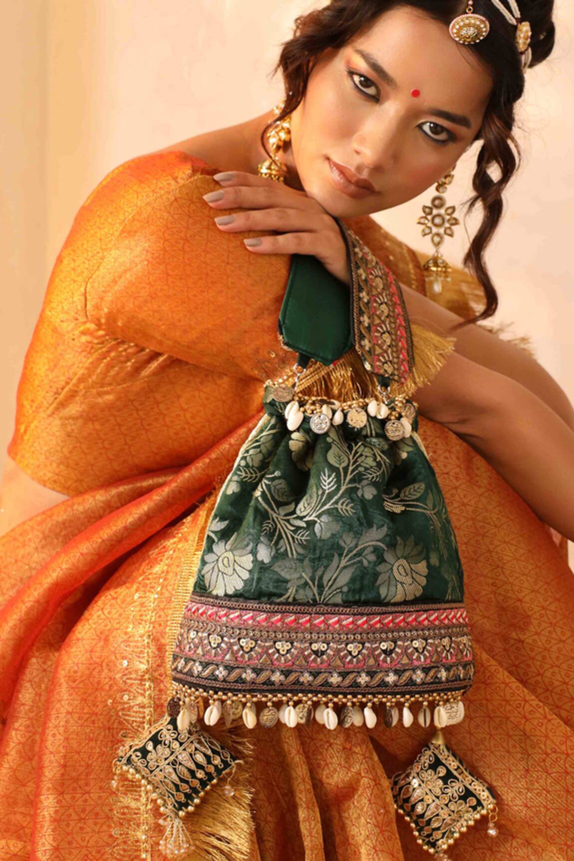 The Tan Clan Kashvi Floral Woven Potli 