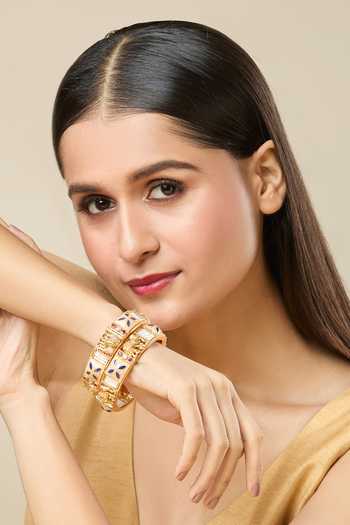 Nazaakat By Samara Singh Carved Bead Embellished Bangles-Set of 2 