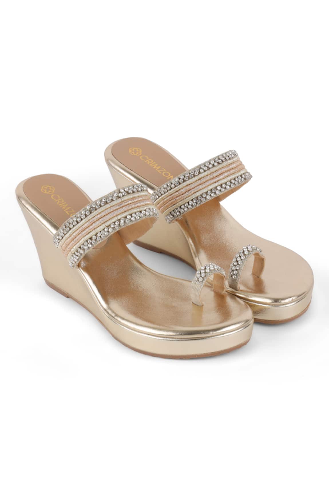 Crimzon Suniya Stone Embellished Kolhapuri Wedges 
