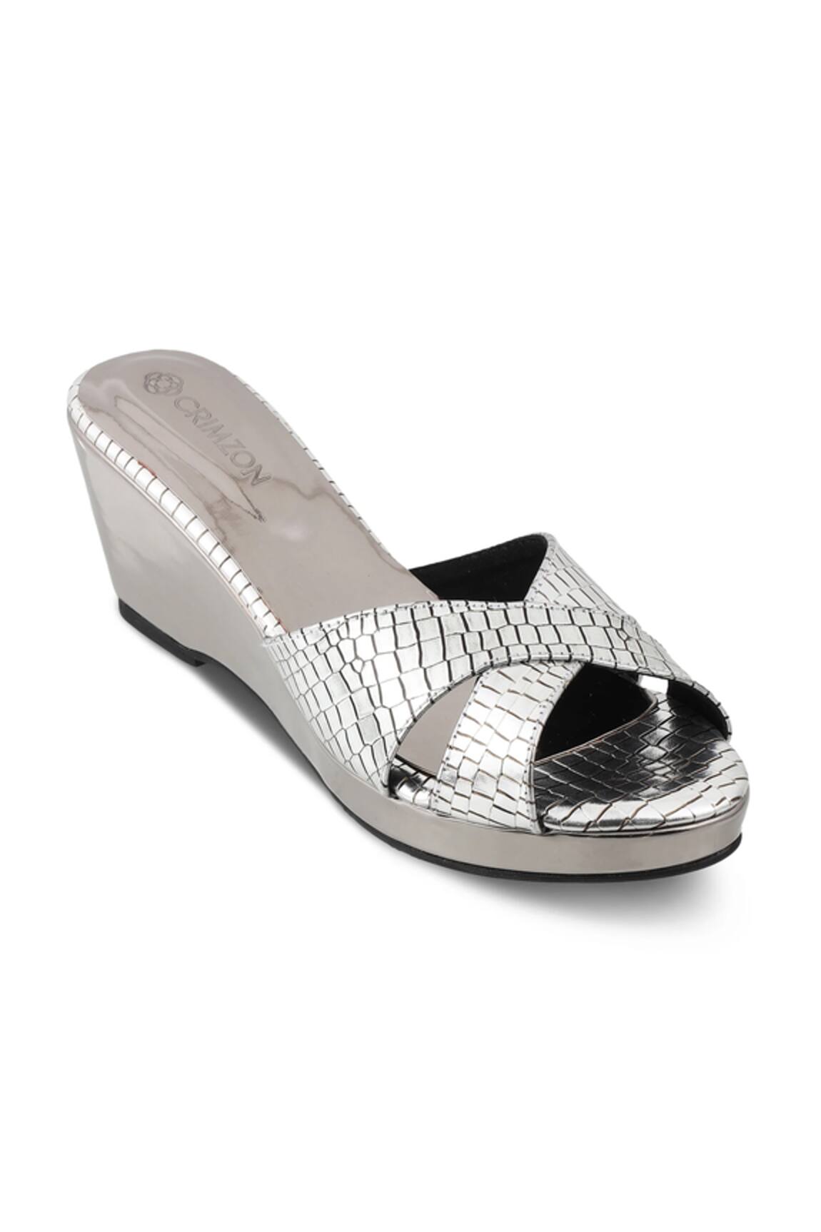 Crimzon Aiyana Croc Skin Strap Slip On Wedges 