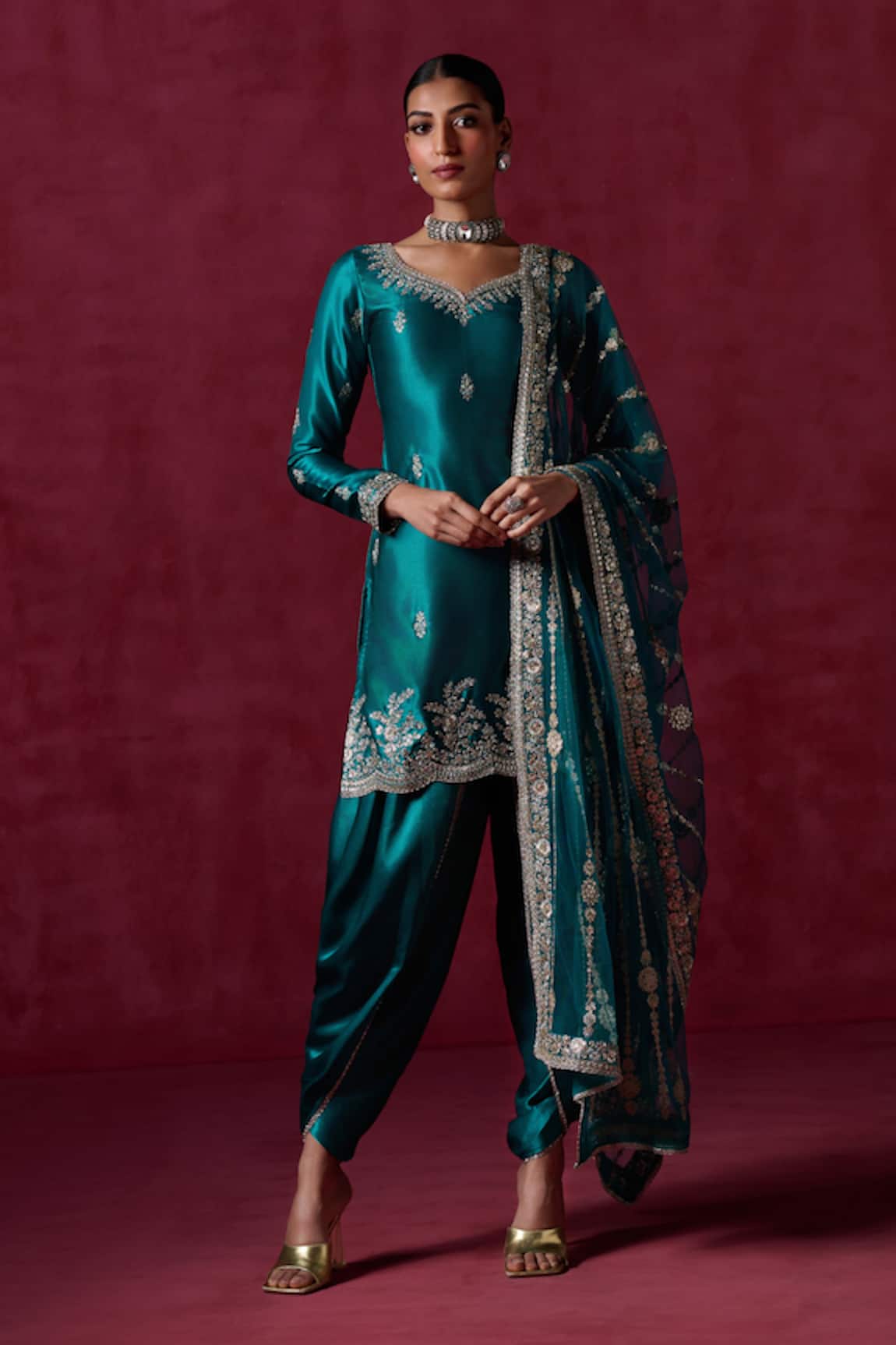 Lashkaraa Floral Embroidered Kurta Dhoti Pant Set 