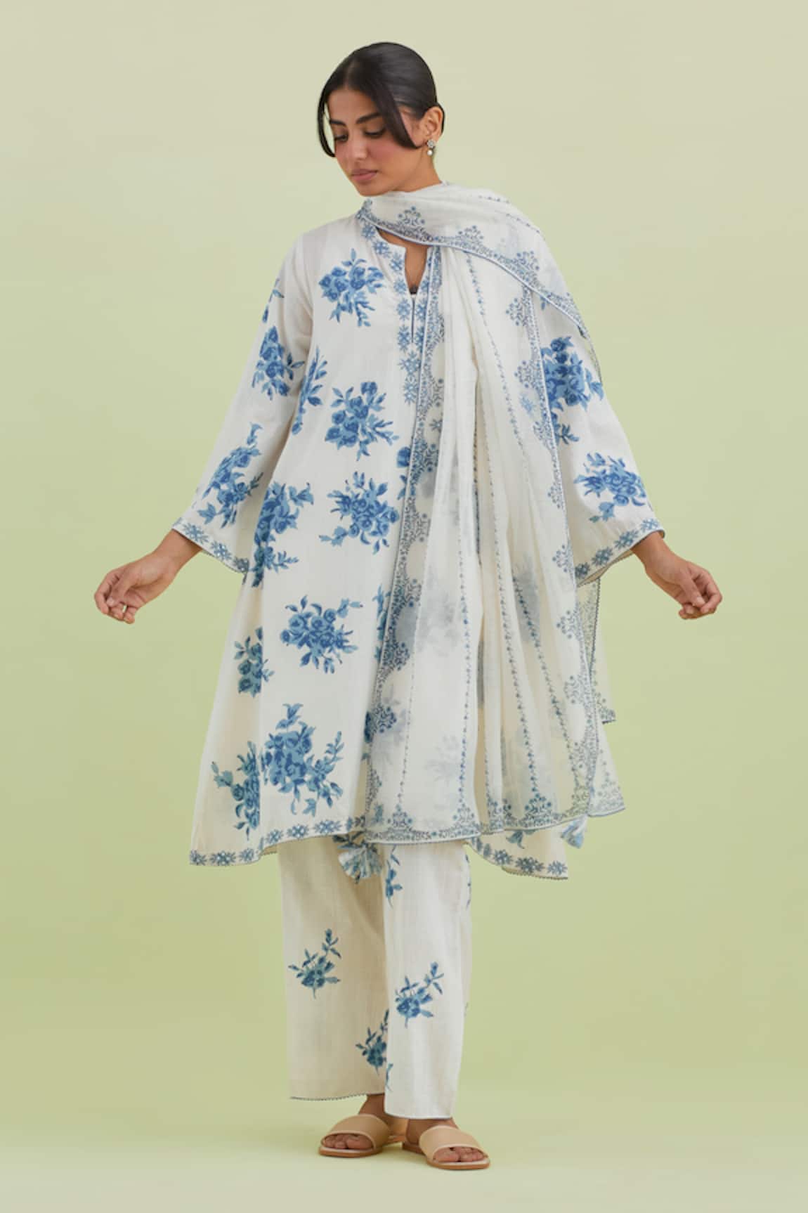 Kora Floral Print A-Line Kurta Set