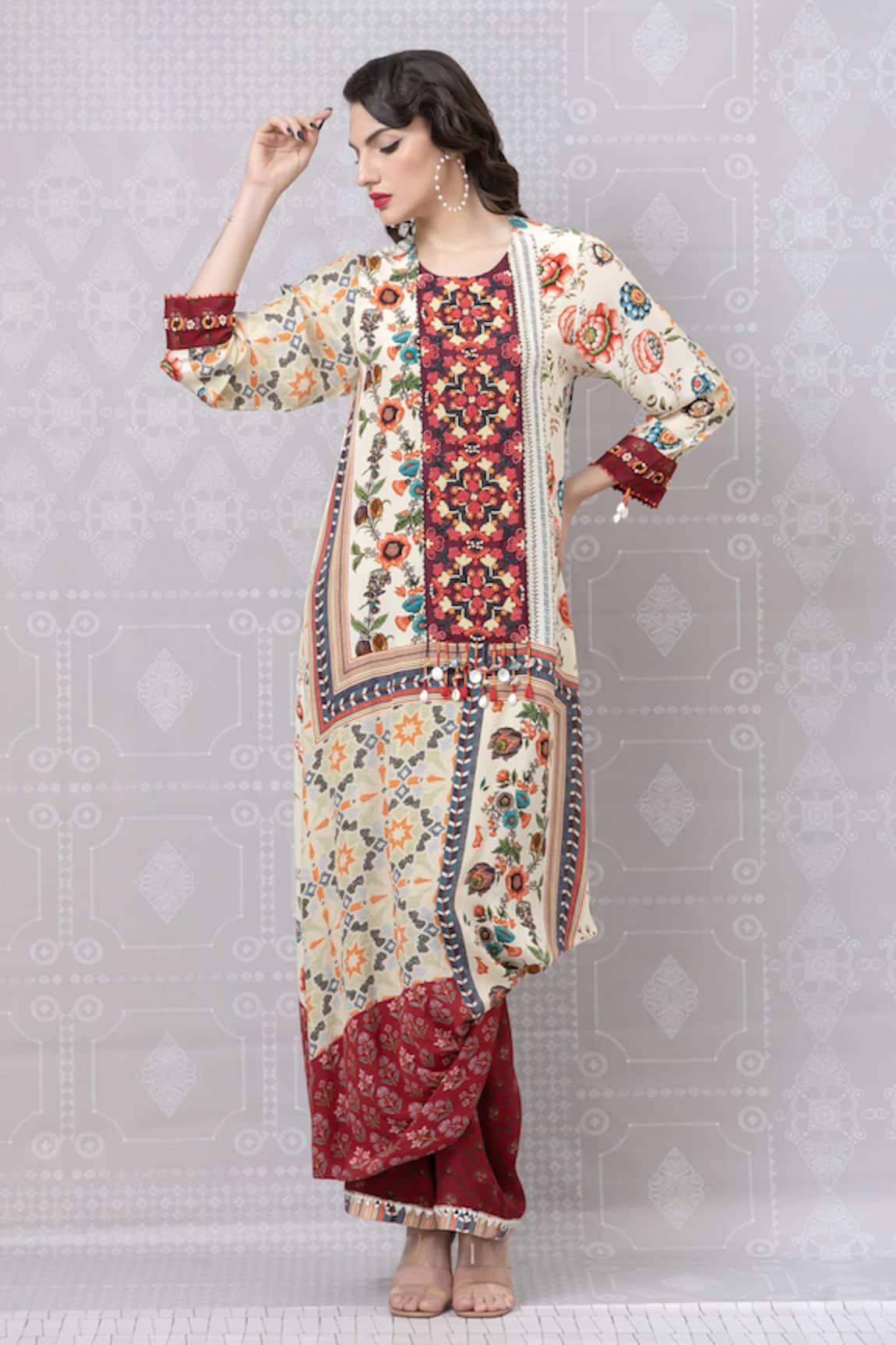 Niki Mahajan Vintage Floral Print Kurta Pant Set