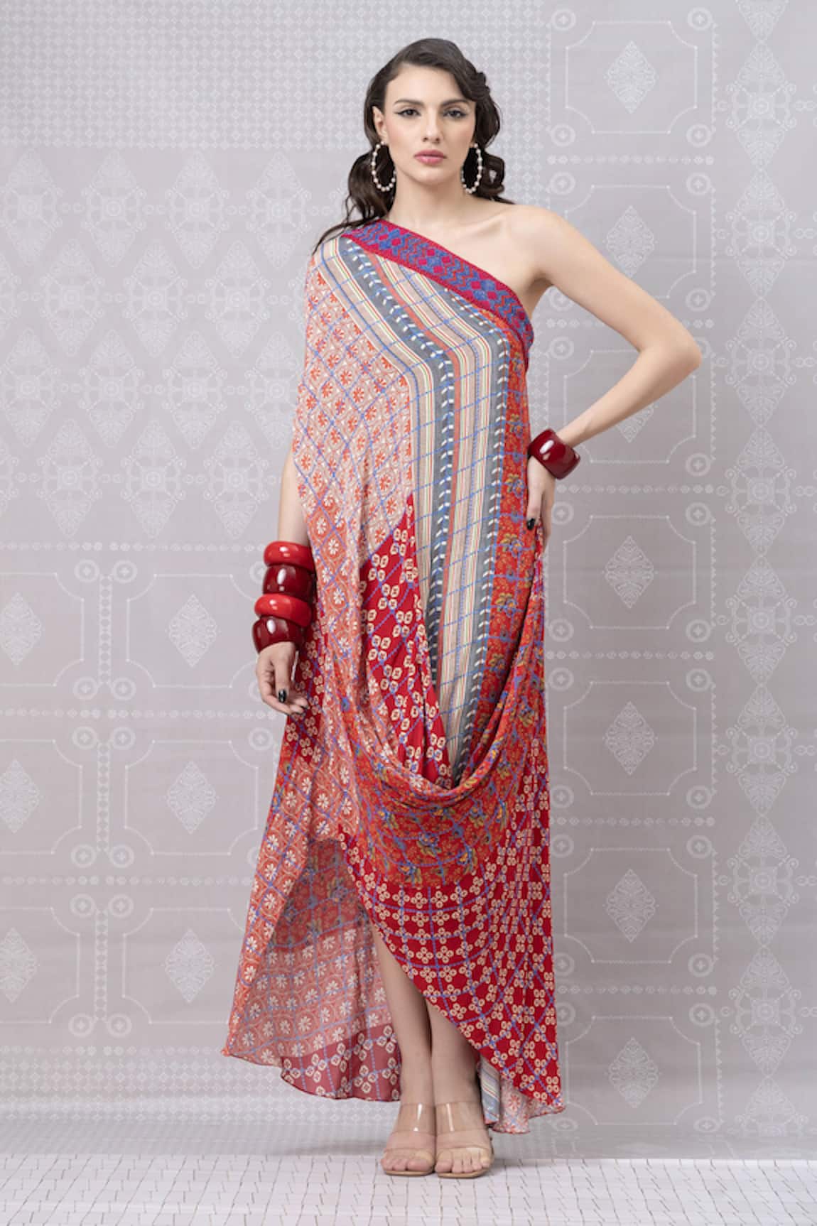 Niki Mahajan Handblock Print Draped Dress