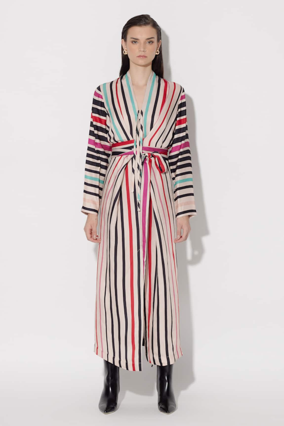 TWINKLE HANSPAL Dylan Stripe Print Tie Up Dress 