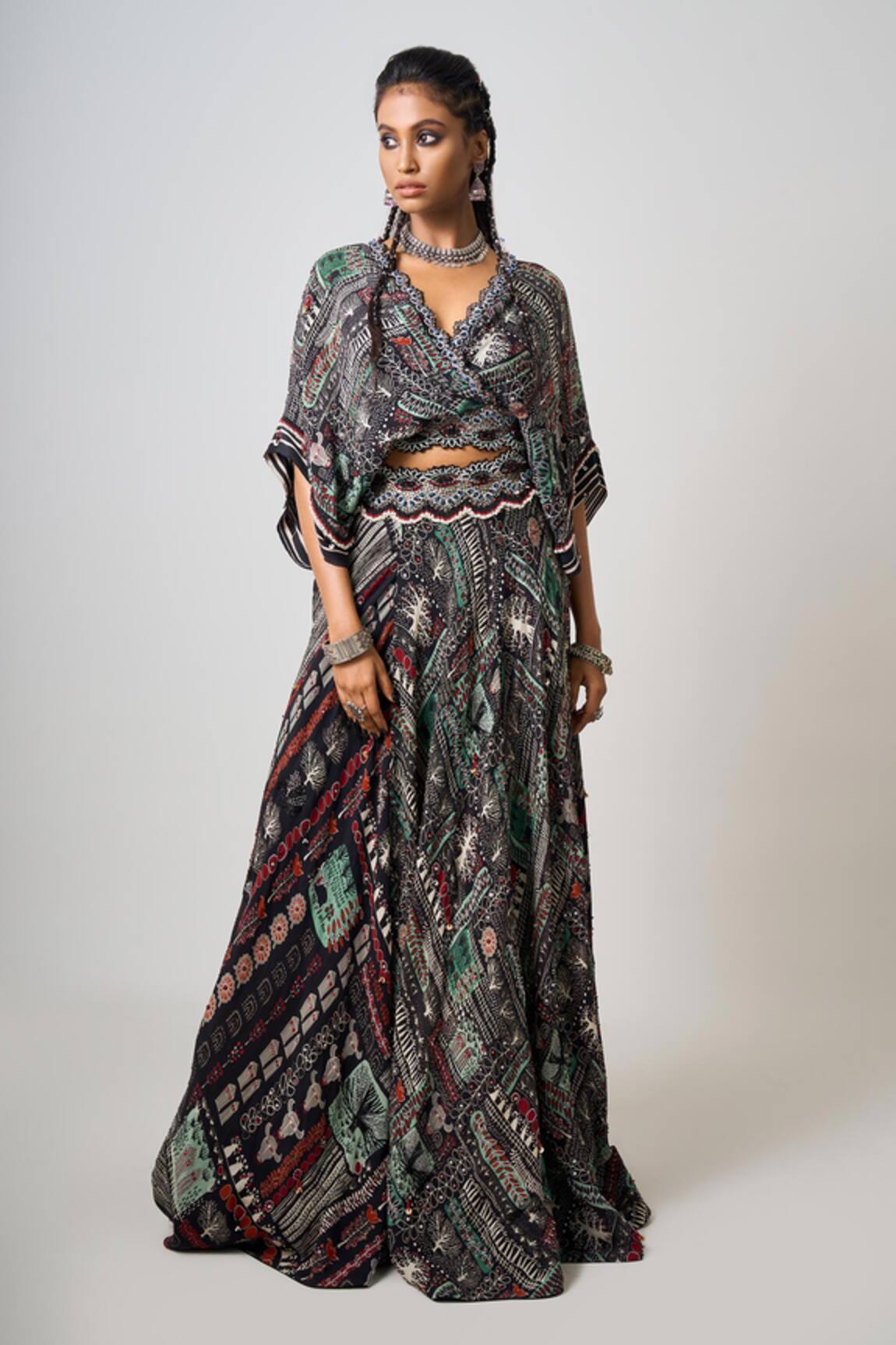 Nupur Kanoi Printed Kaftan Sleeve Top & Lehenga Set 