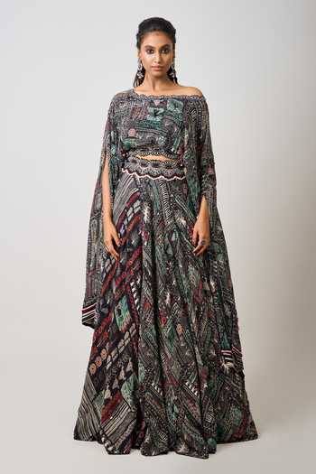 Nupur Kanoi Embroidered Hem Off-Shoulder Top With Lehenga 