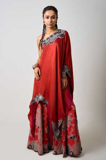 Nupur Kanoi Embellished Asymmetric Layered Cape With Gharara 