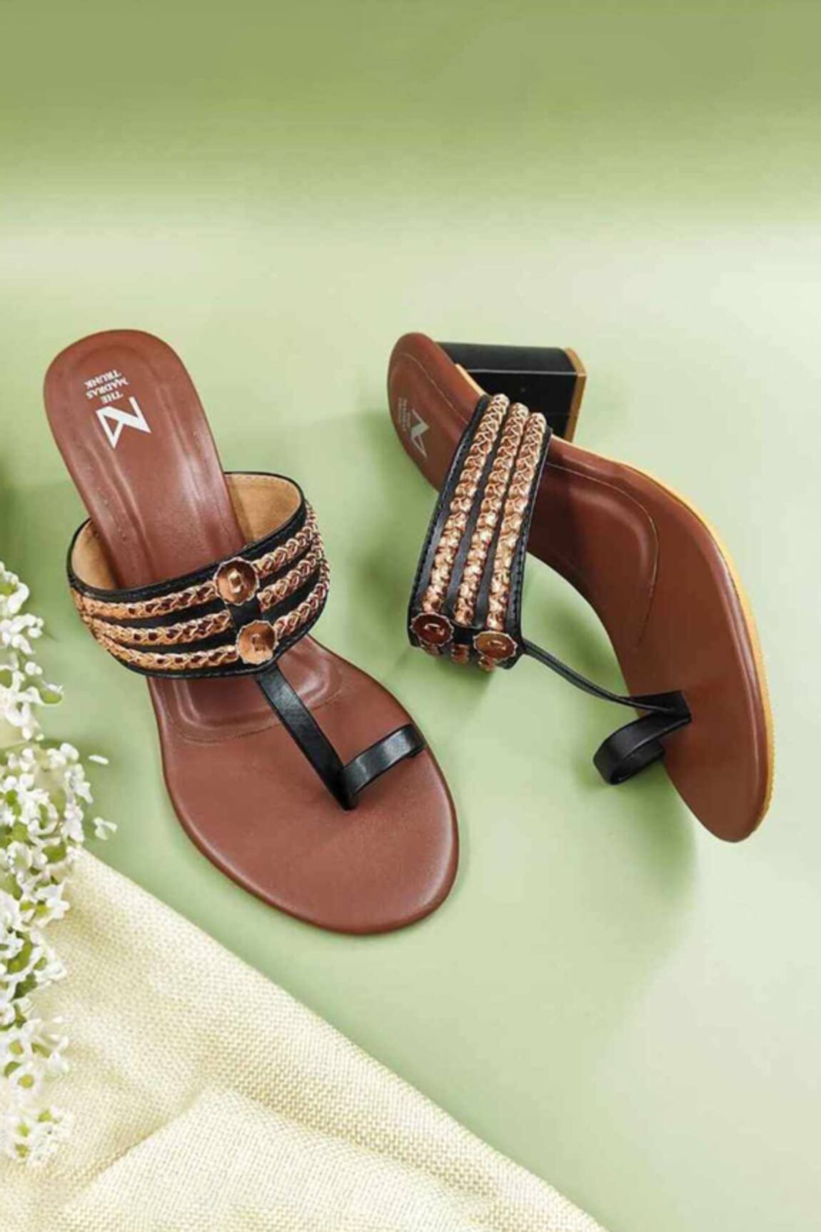 The Madras Trunk Ruhi Trio Braided Strap Woven Kolhapuri Heels