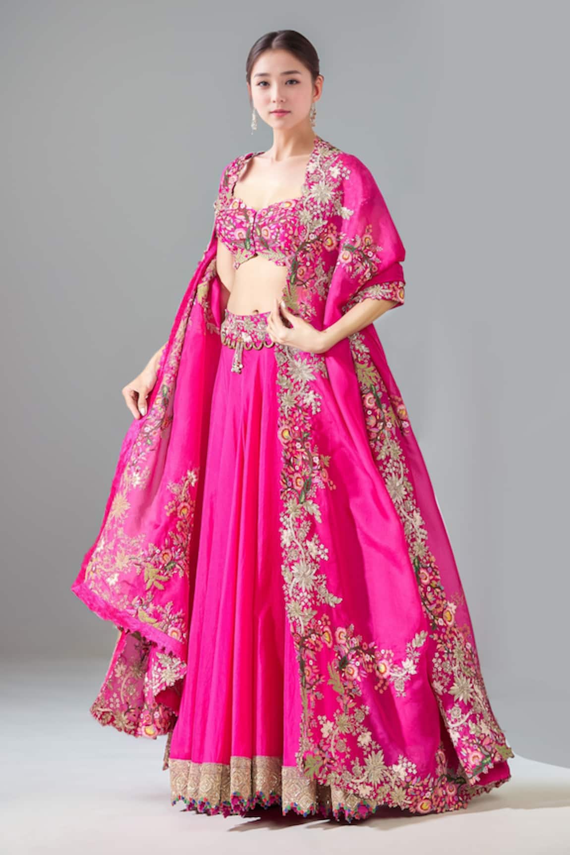 Anamika Khanna Floral Embroidered Blouse Lehenga Set 