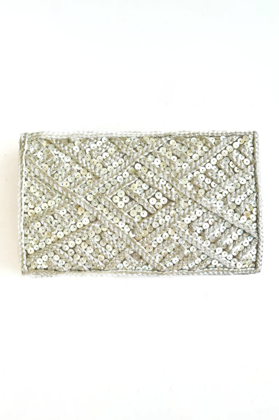 Kokommo Wakaya Braided Aari Thread & Pearl Sequin Work Clutch