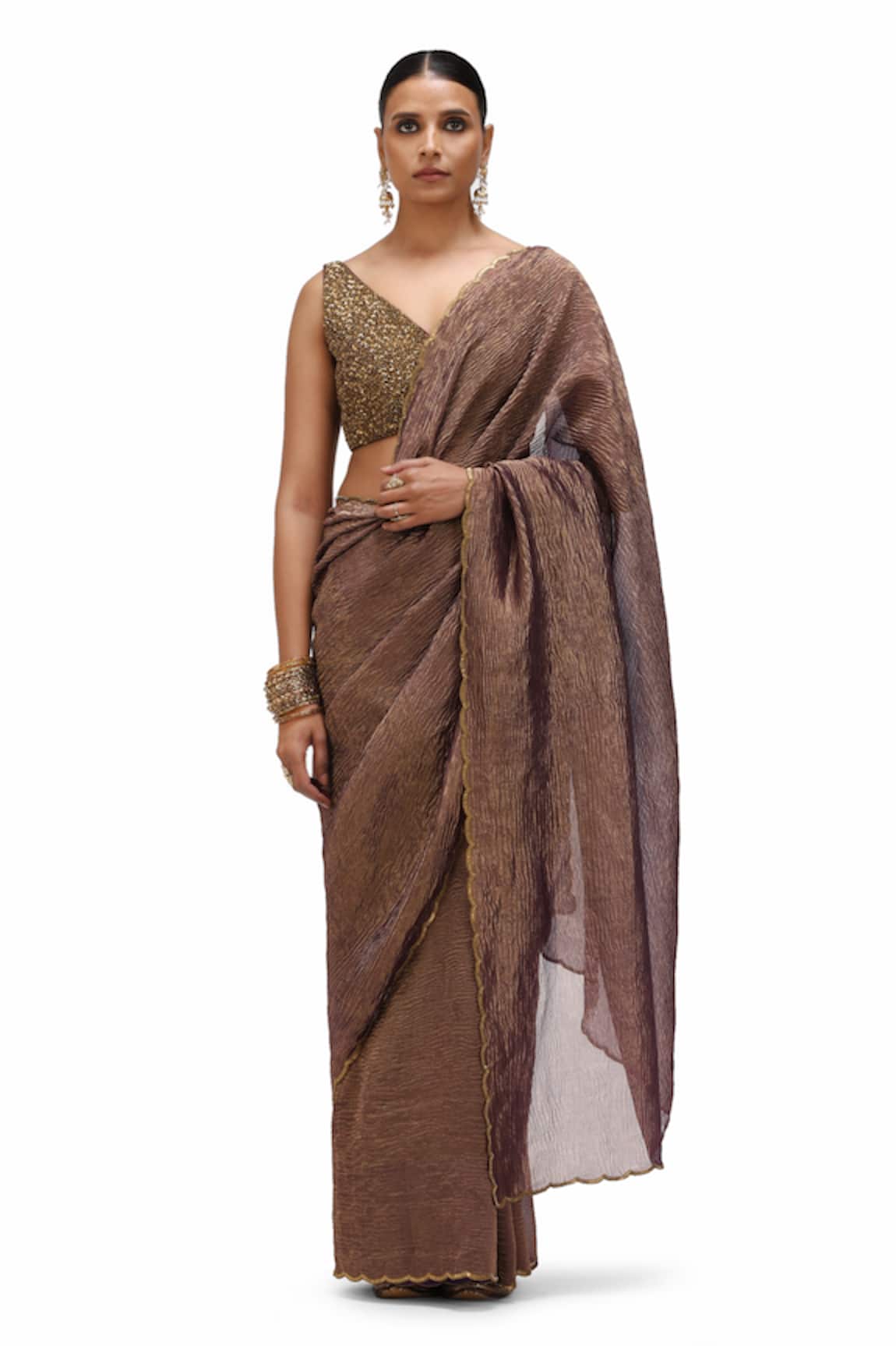 Mimamsaa Bushra Embroidered Scallop Hem Saree 