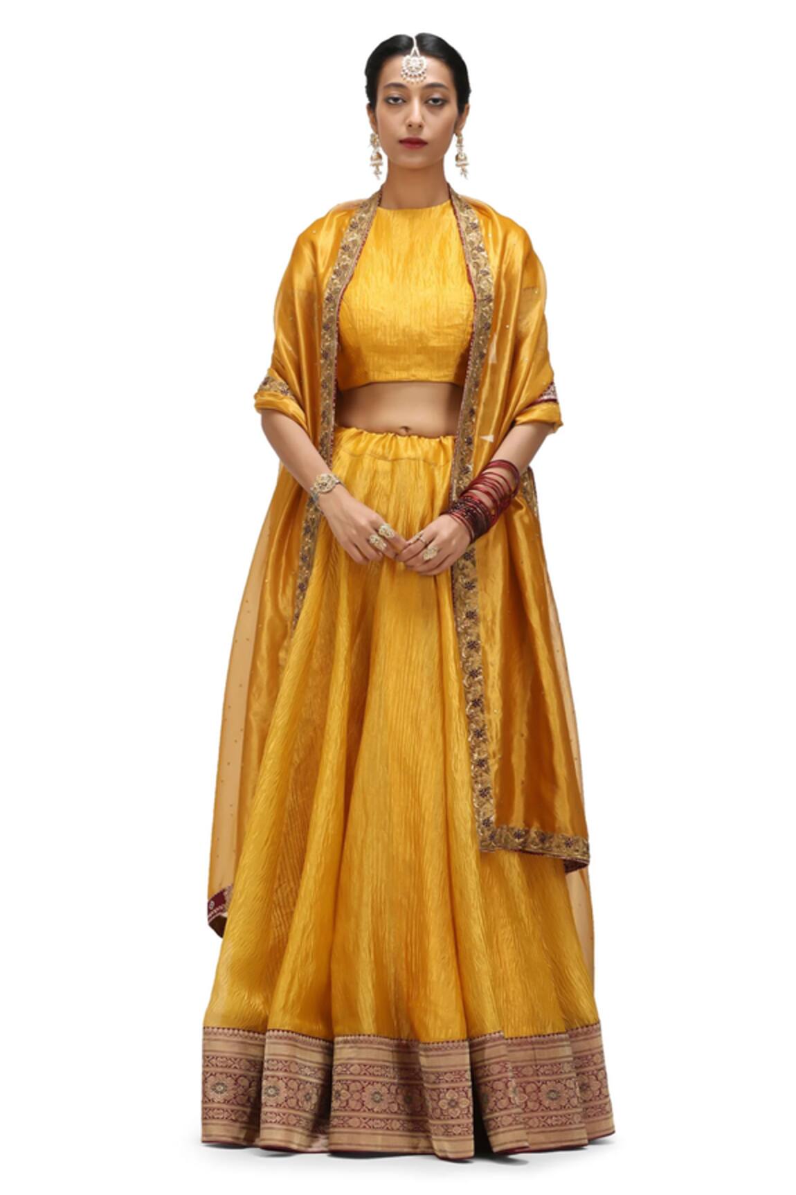 Mimamsaa Nimrit Bloom Border Woven Crushed Tissue Lehenga Set 