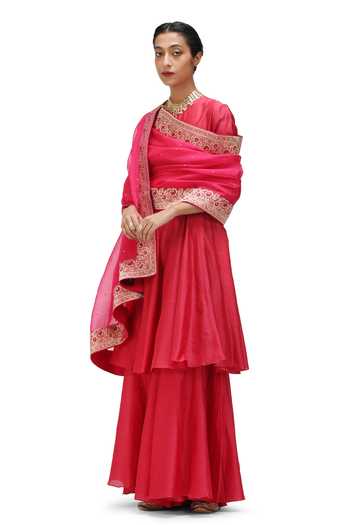 Mimamsaa Deep Round Neck Short Anarkali With Flared Pant 