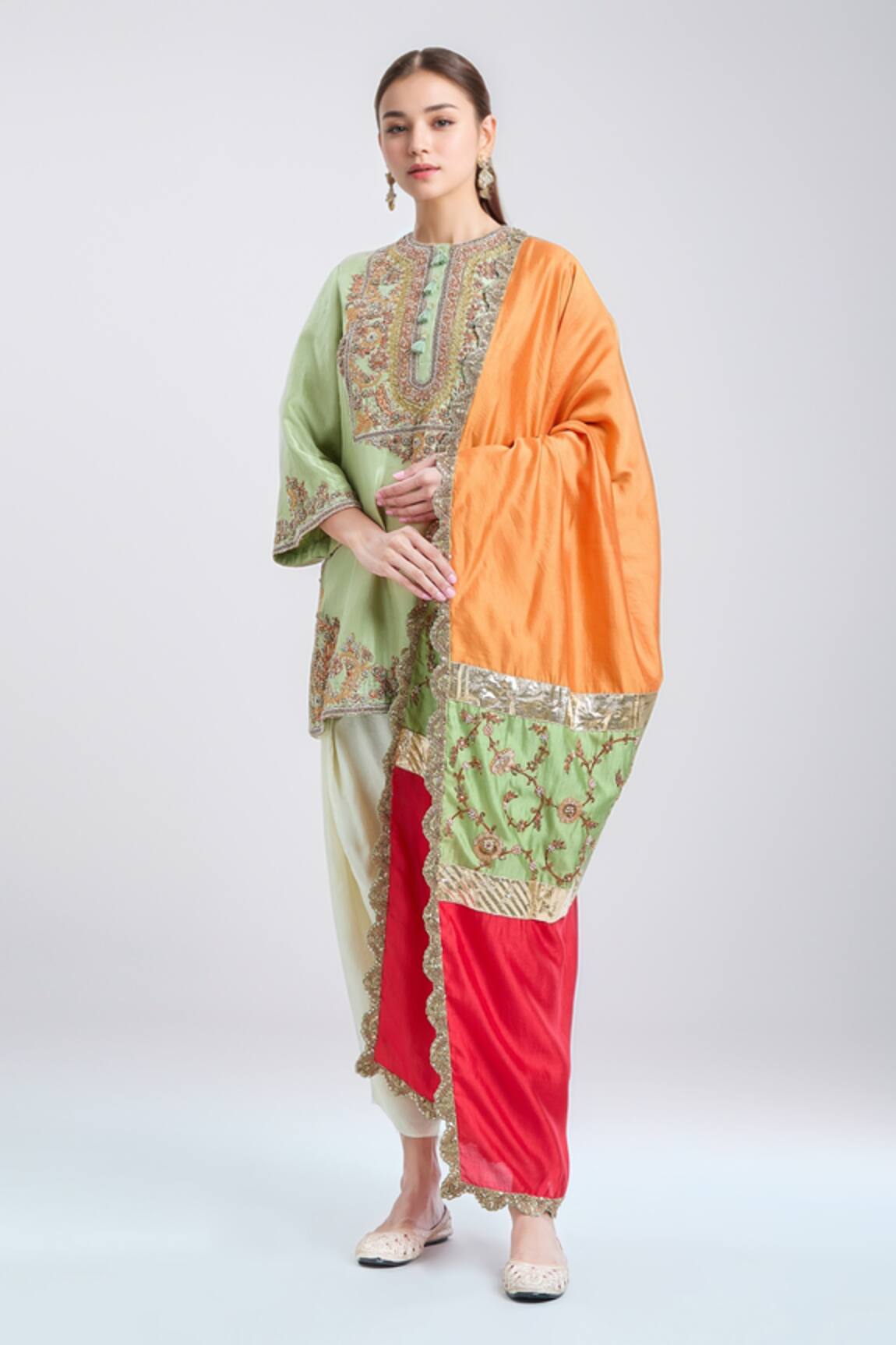 Debyani + CO Embroidered Short Chanderi Kurta Set