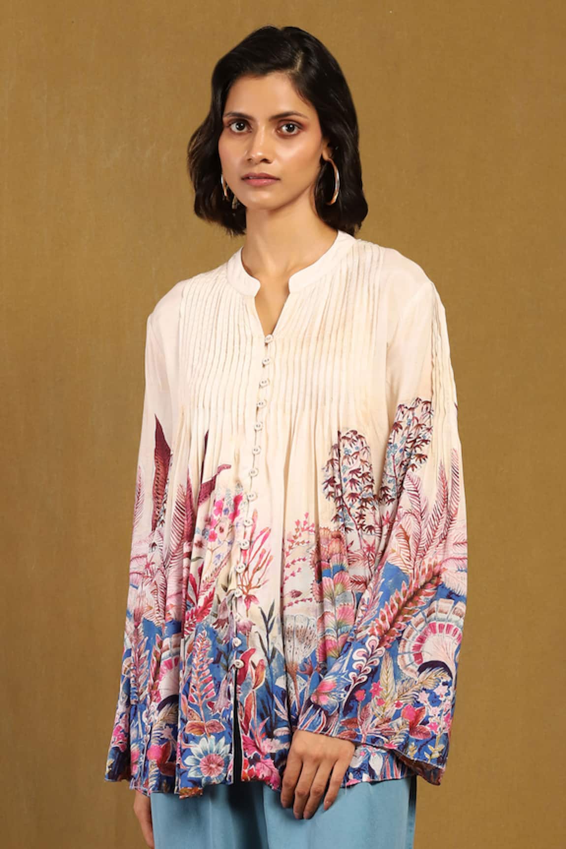 Ritu Kumar Paradise Print Pintucked Shirt 