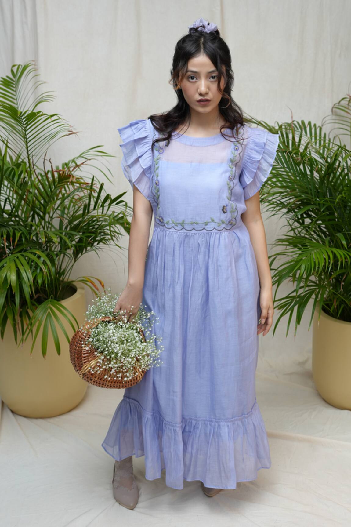 KKANYAAH Bell Embroidered Yoke Dress 