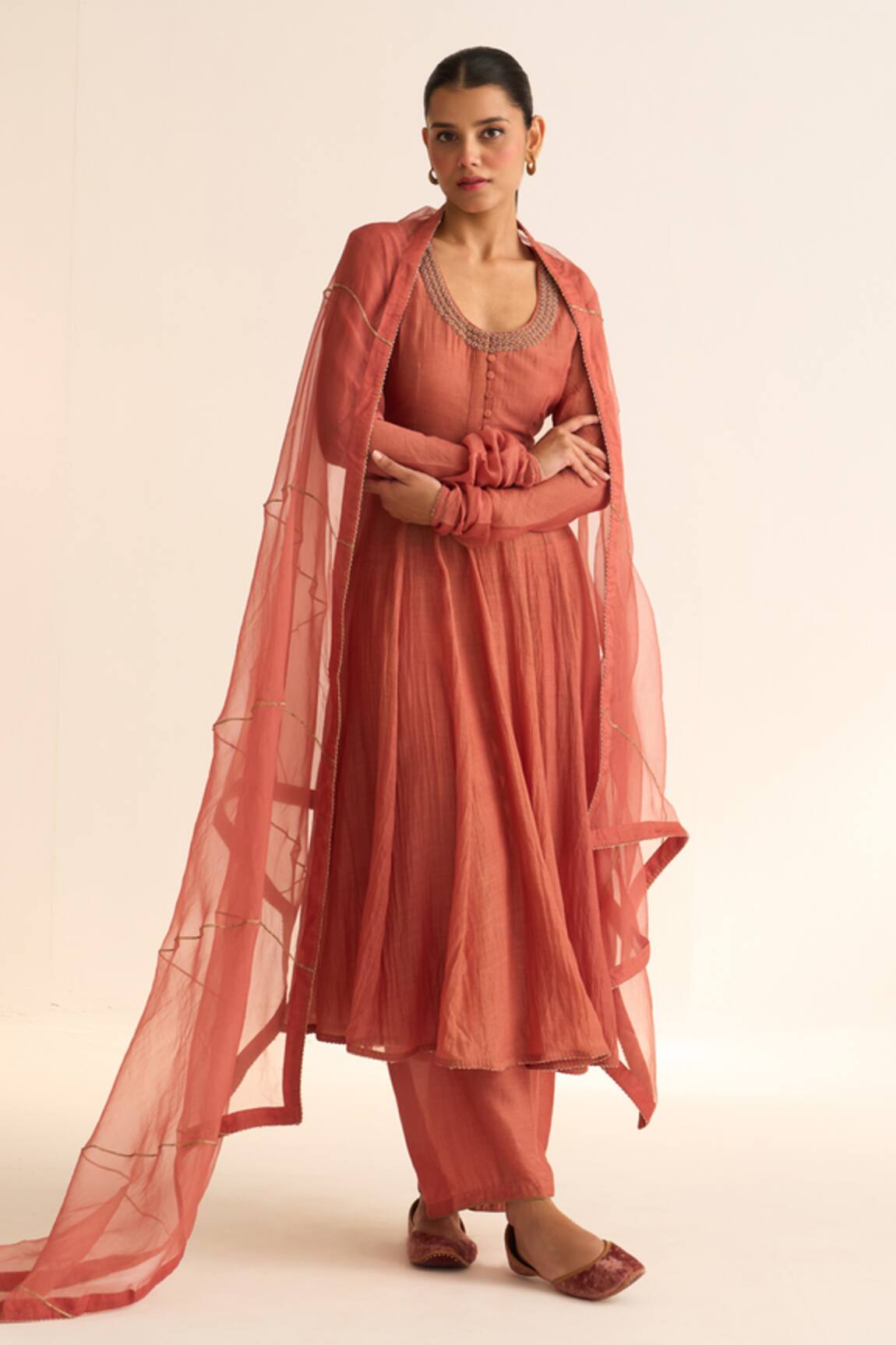Dot Vara Thread Embroidered Neck Anarkali Set 