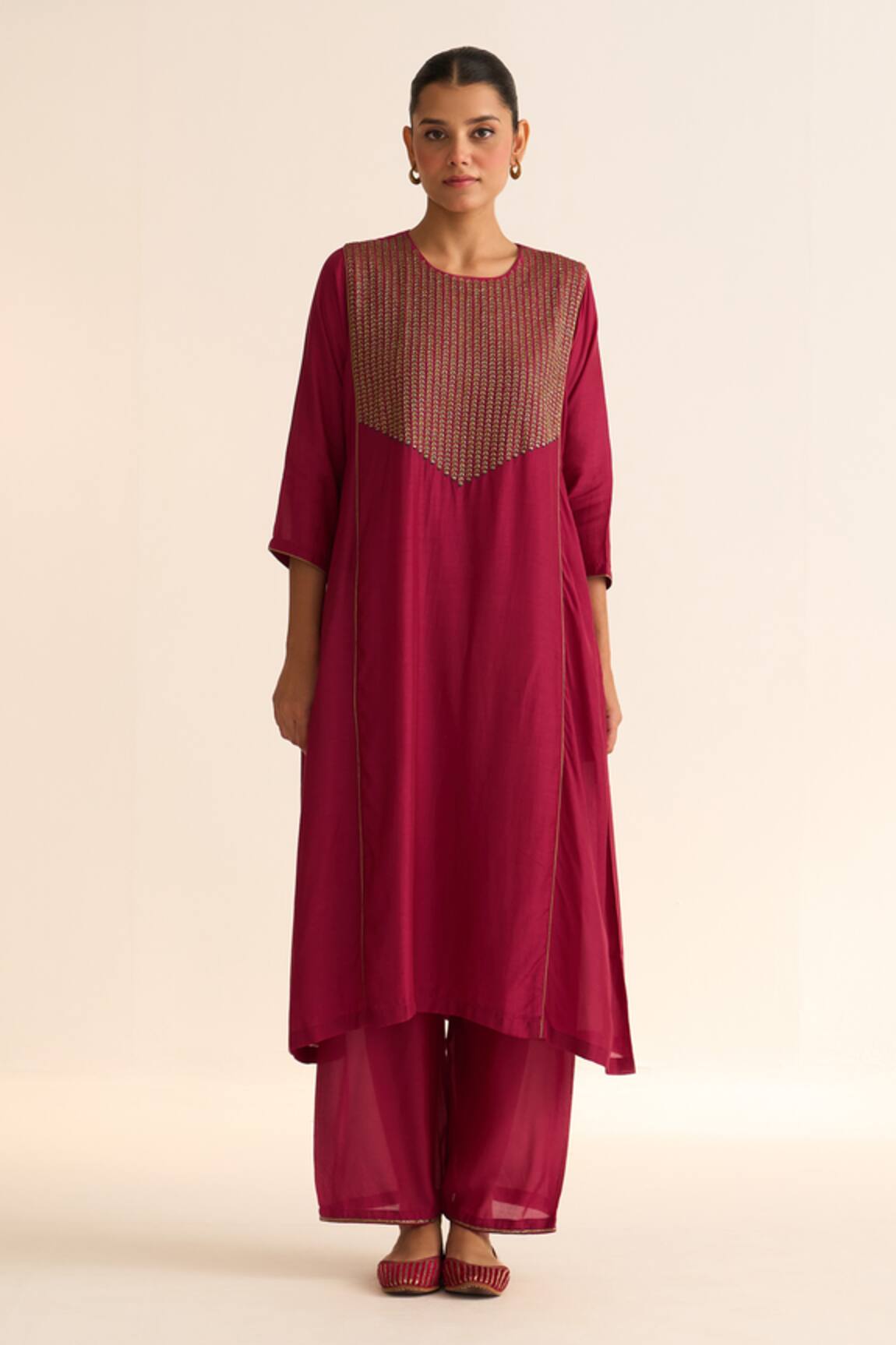 Dot Veena Vine Embroidered Yoke Kurta With Pant 