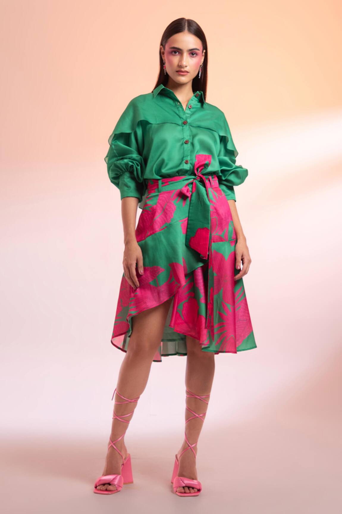 Gazab By Miku Kumar Midnight in Paris Draped Shirt With Printed Skirt 