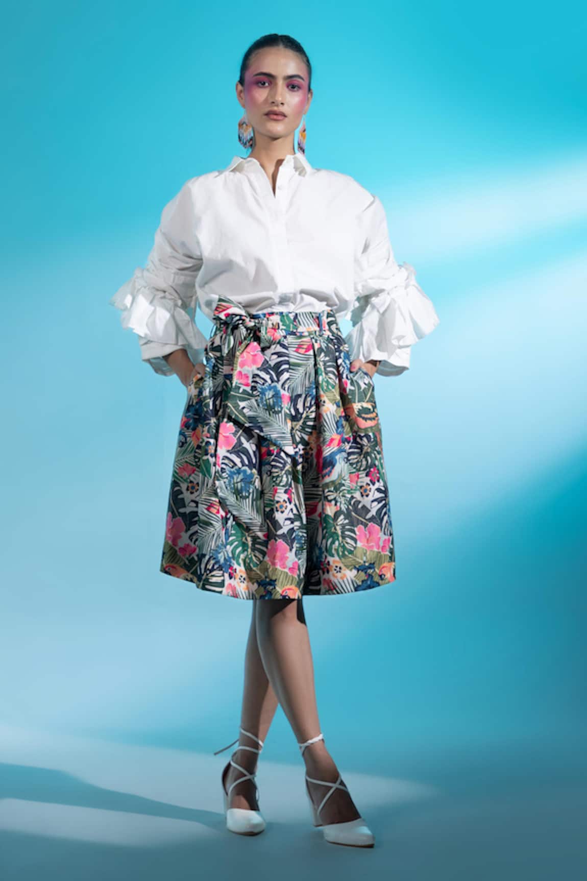 Gazab by Miku Kumar Amour Paris Ruffle Sleeve Shirt With Printed Skirt
