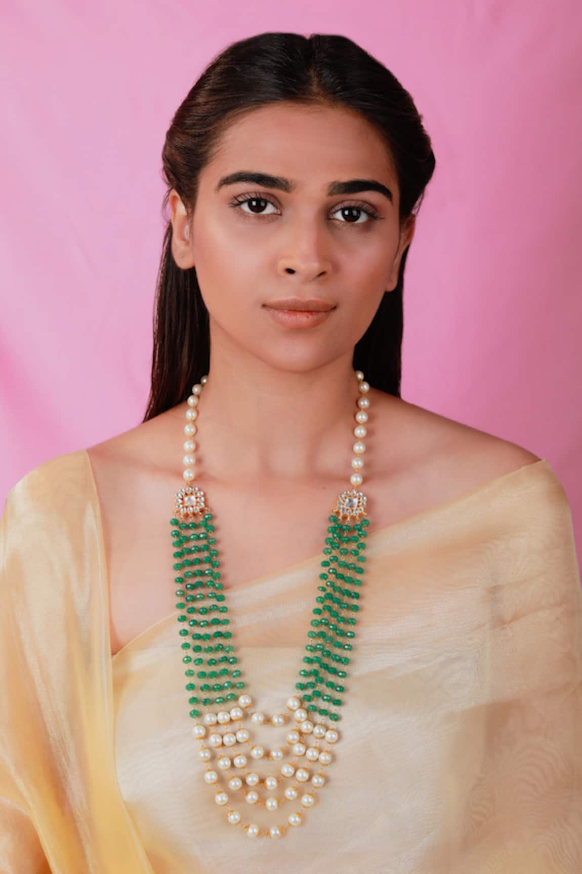 Riana Jewellery Pearl & Bead Embellished Long Layered Florin Mala Necklace 