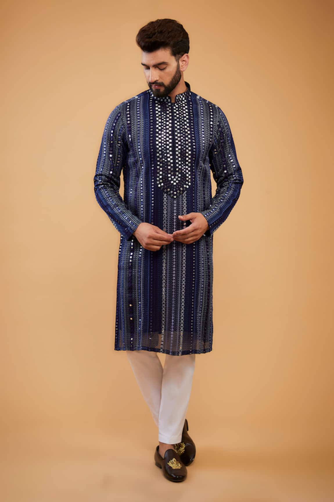 Kasbah Mirror Embroidered Placket Kurta With Jacket 