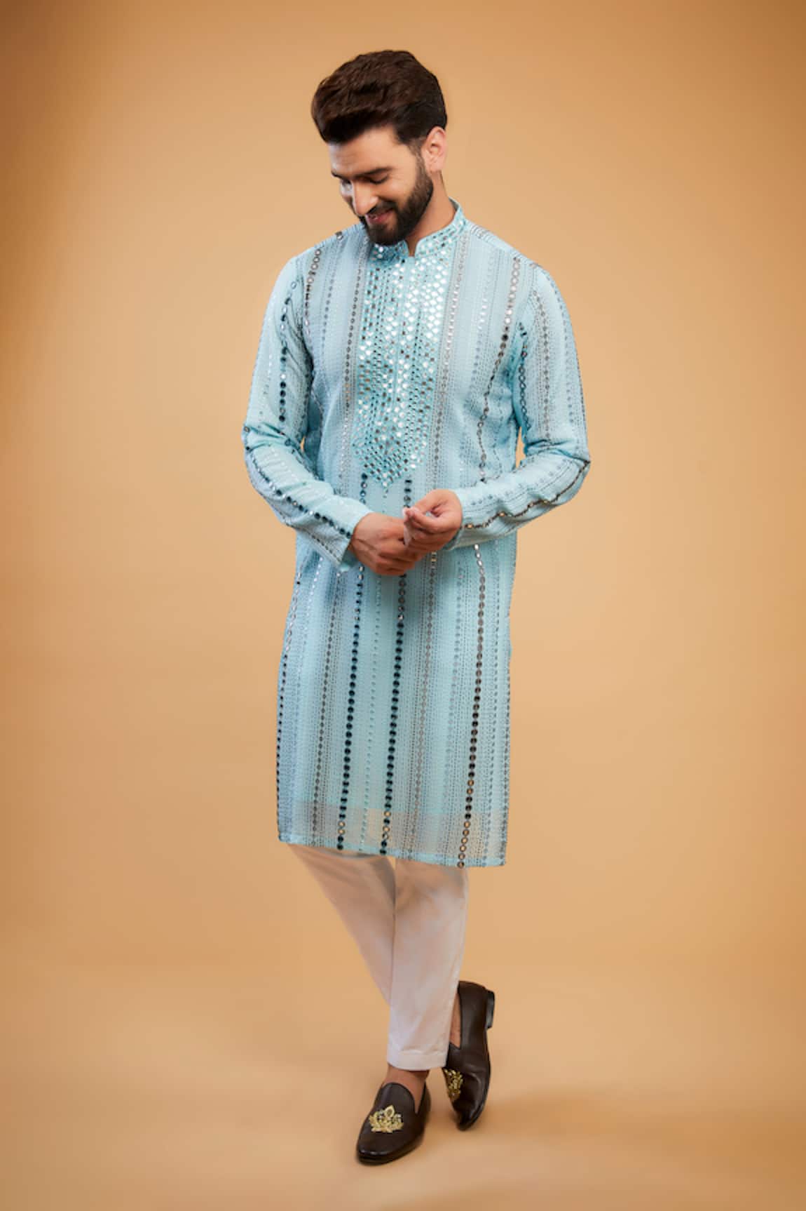 Kasbah Mirror & Thread Embroidered Neck Kurta 