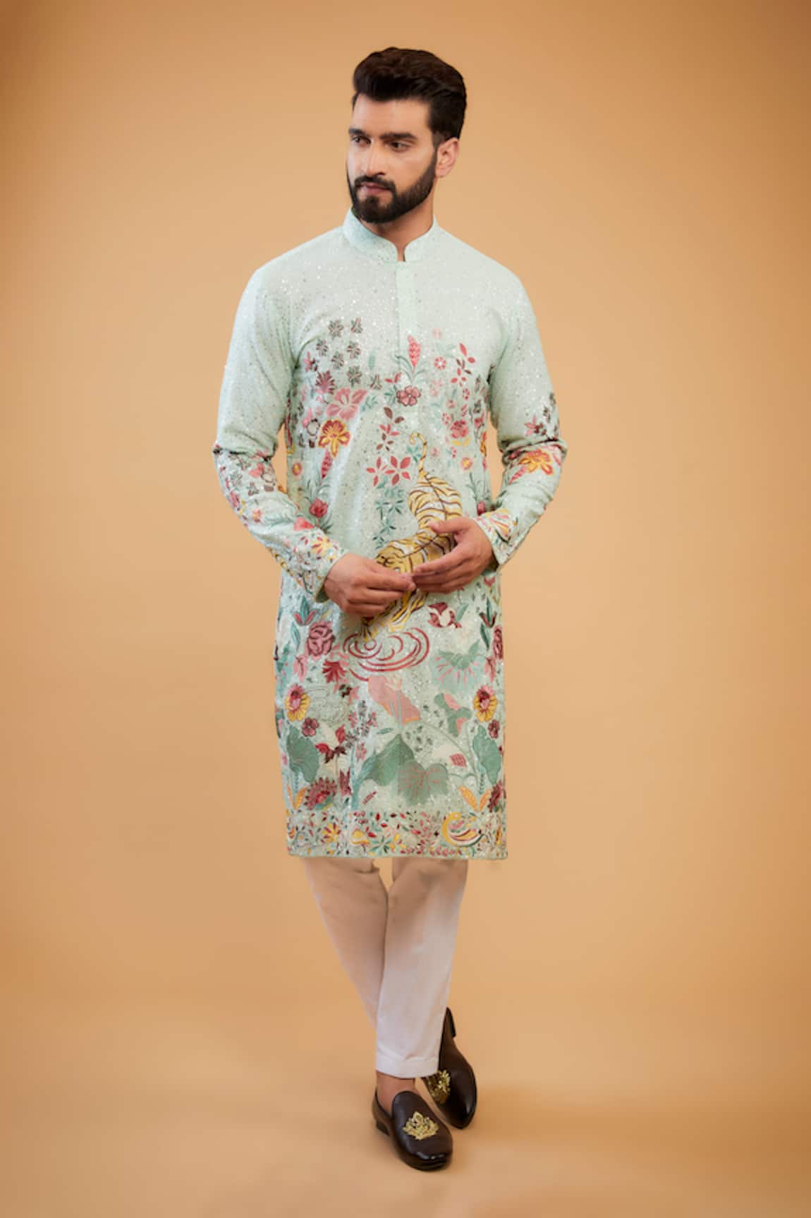 Kasbah Flora & Fauna Sequin Embroidered Straight Kurta 