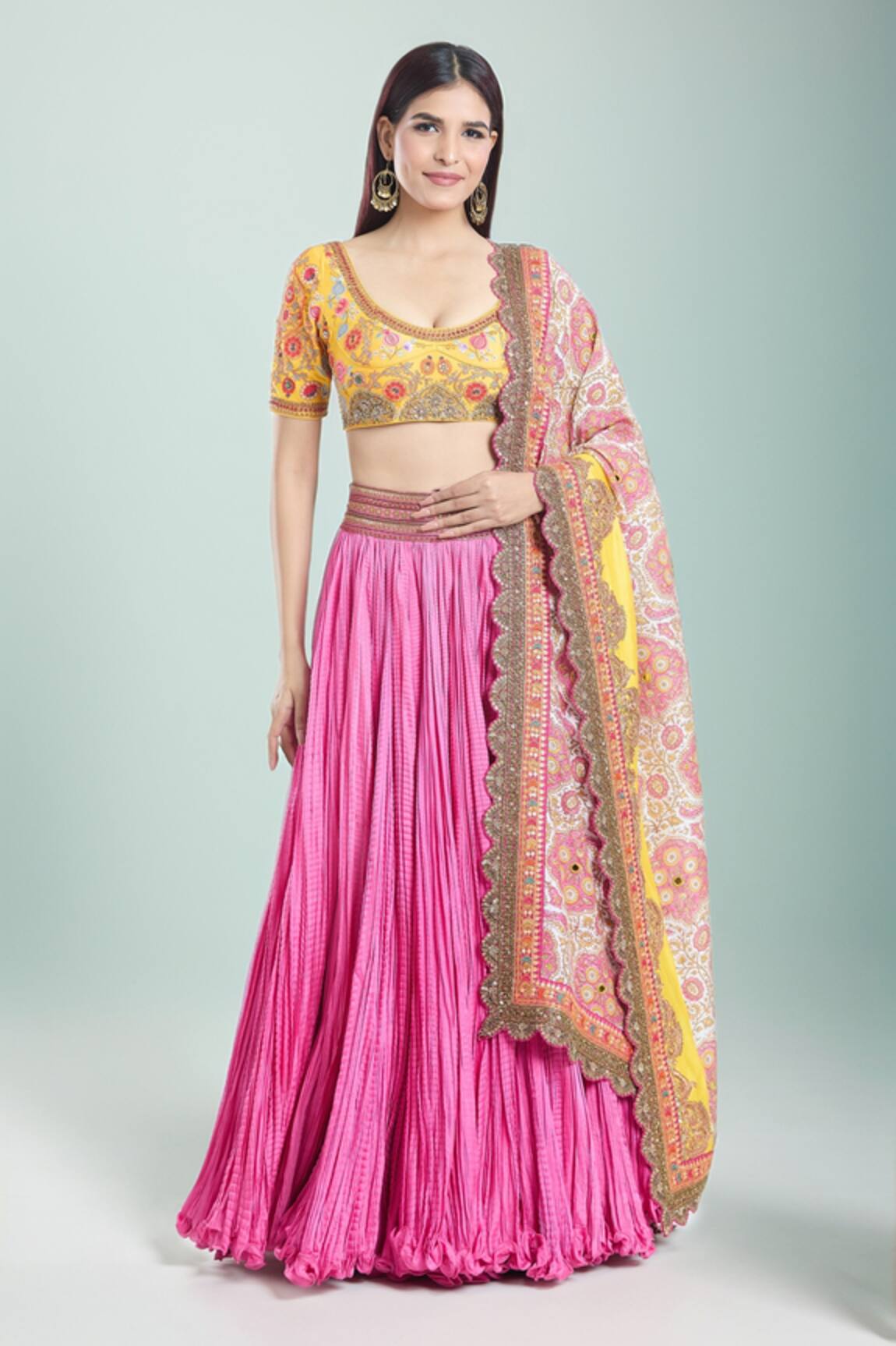 Debyani + CO Crushed Lehenga Embroidered Blouse Set