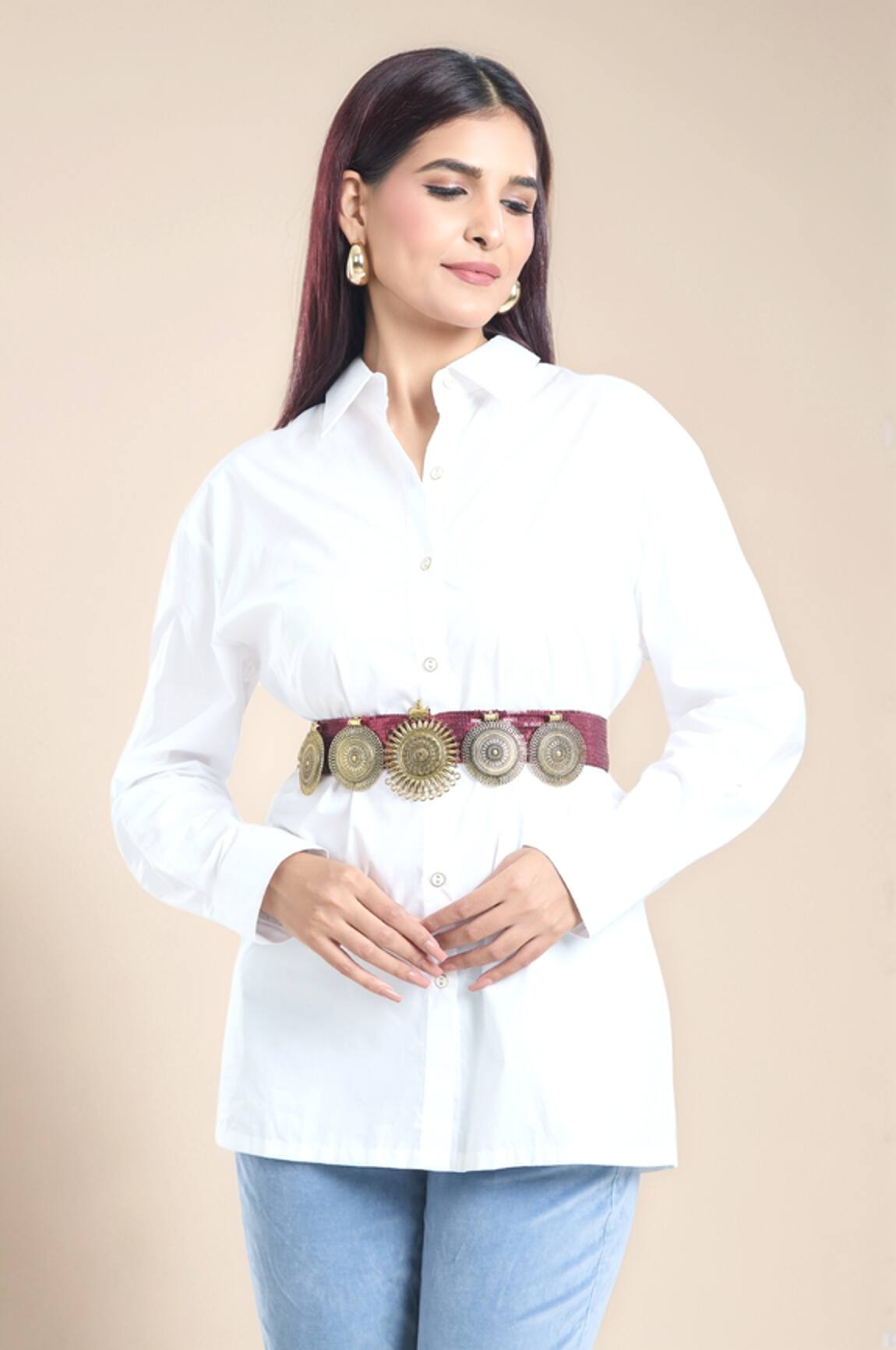 Kiran Uttam Ghosh Circular Carved Motif Sequined Belt