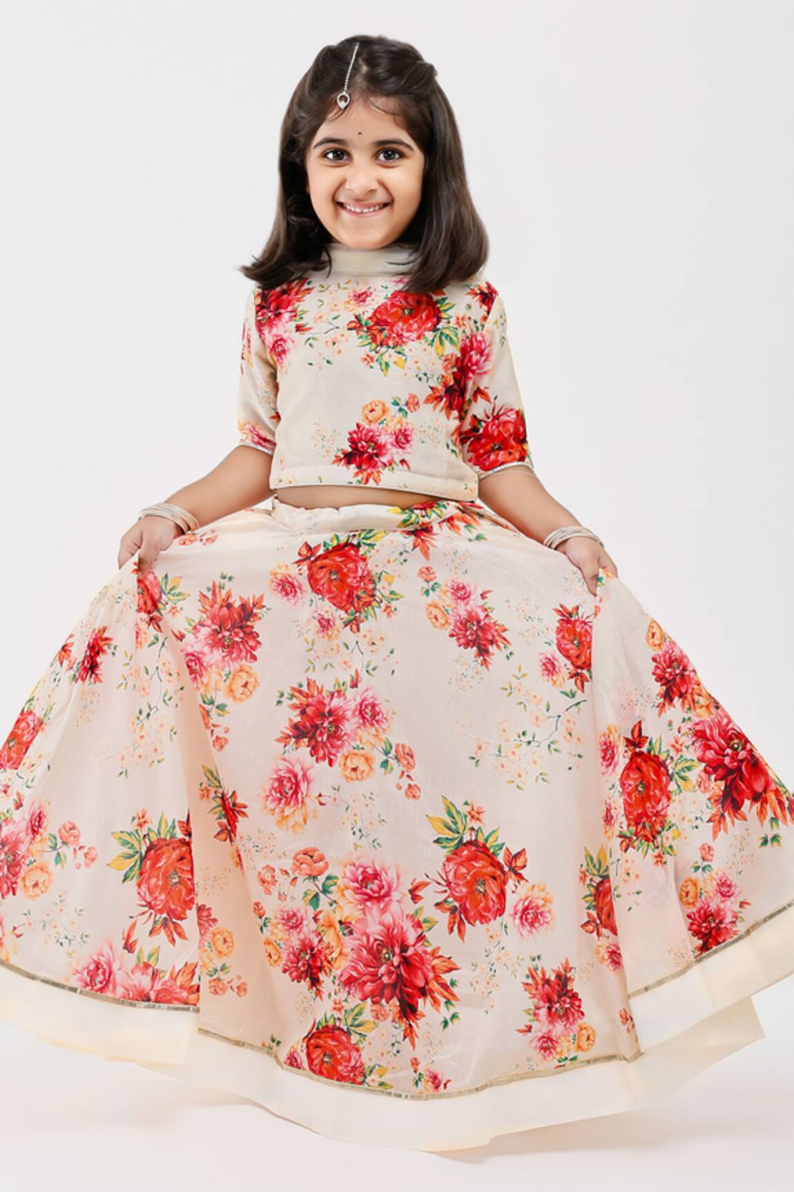 Mamma Plz Floral Print Handwoven Chanderi Lehenga Set 